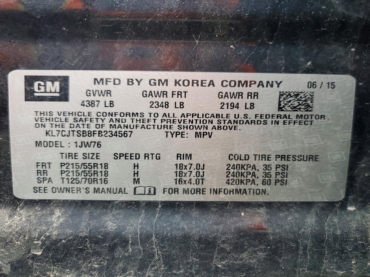 2015 Chevrolet Trax Ltz Charcoal vin: KL7CJTSB8FB234567