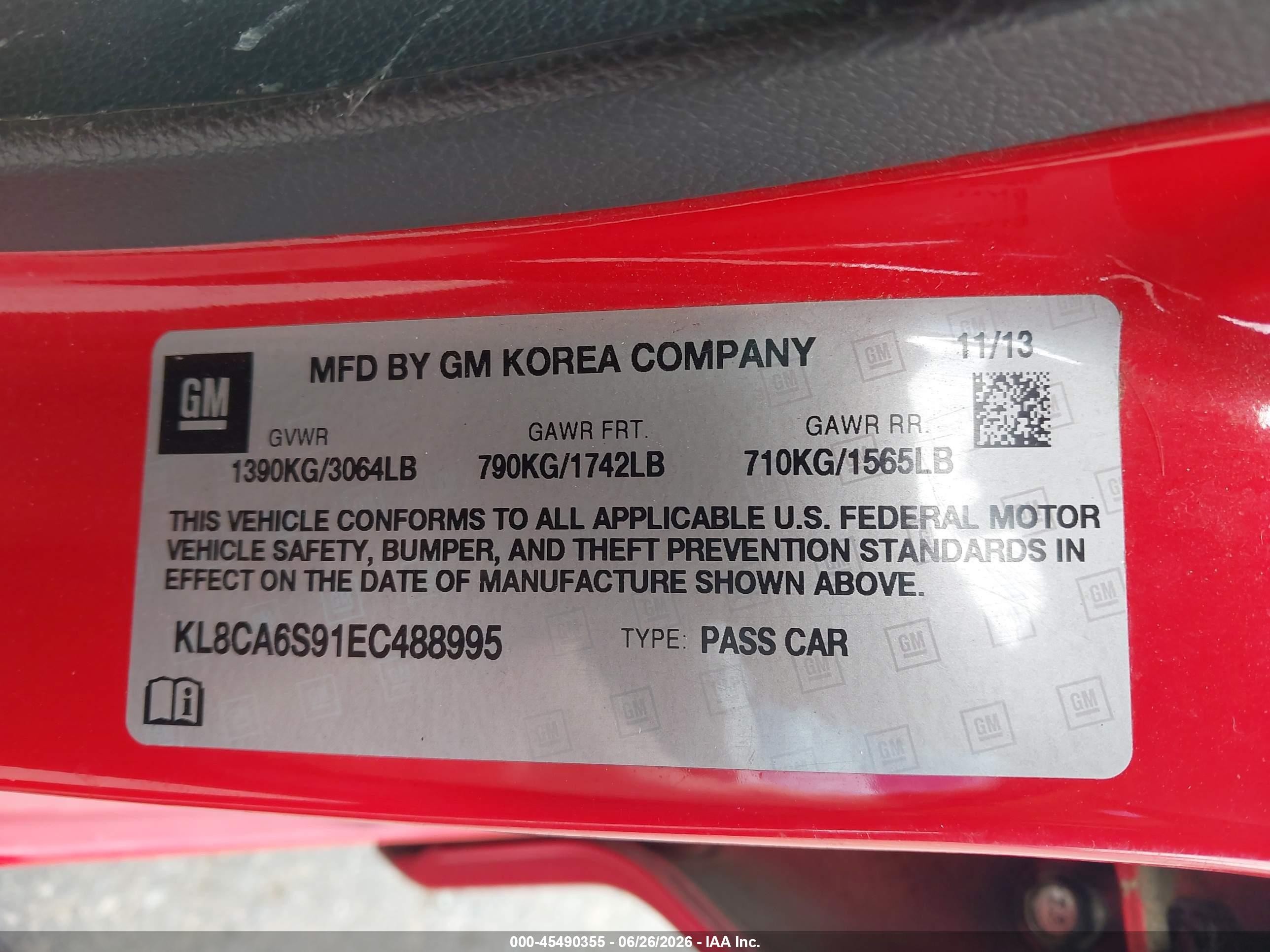2014 Chevrolet Spark Ls Manual Red vin: KL8CA6S91EC488995