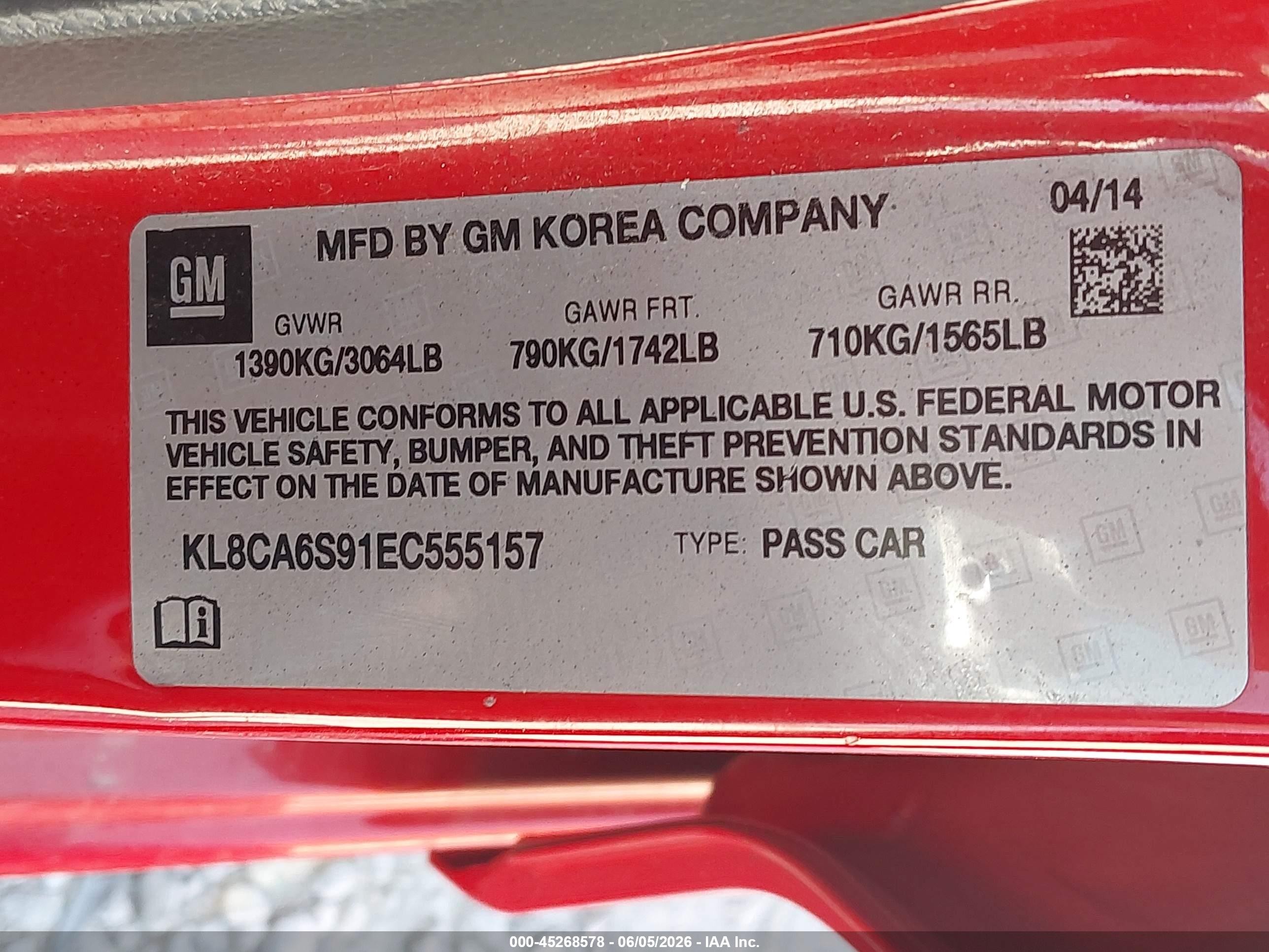 2014 Chevrolet Spark Ls Manual Red vin: KL8CA6S91EC555157