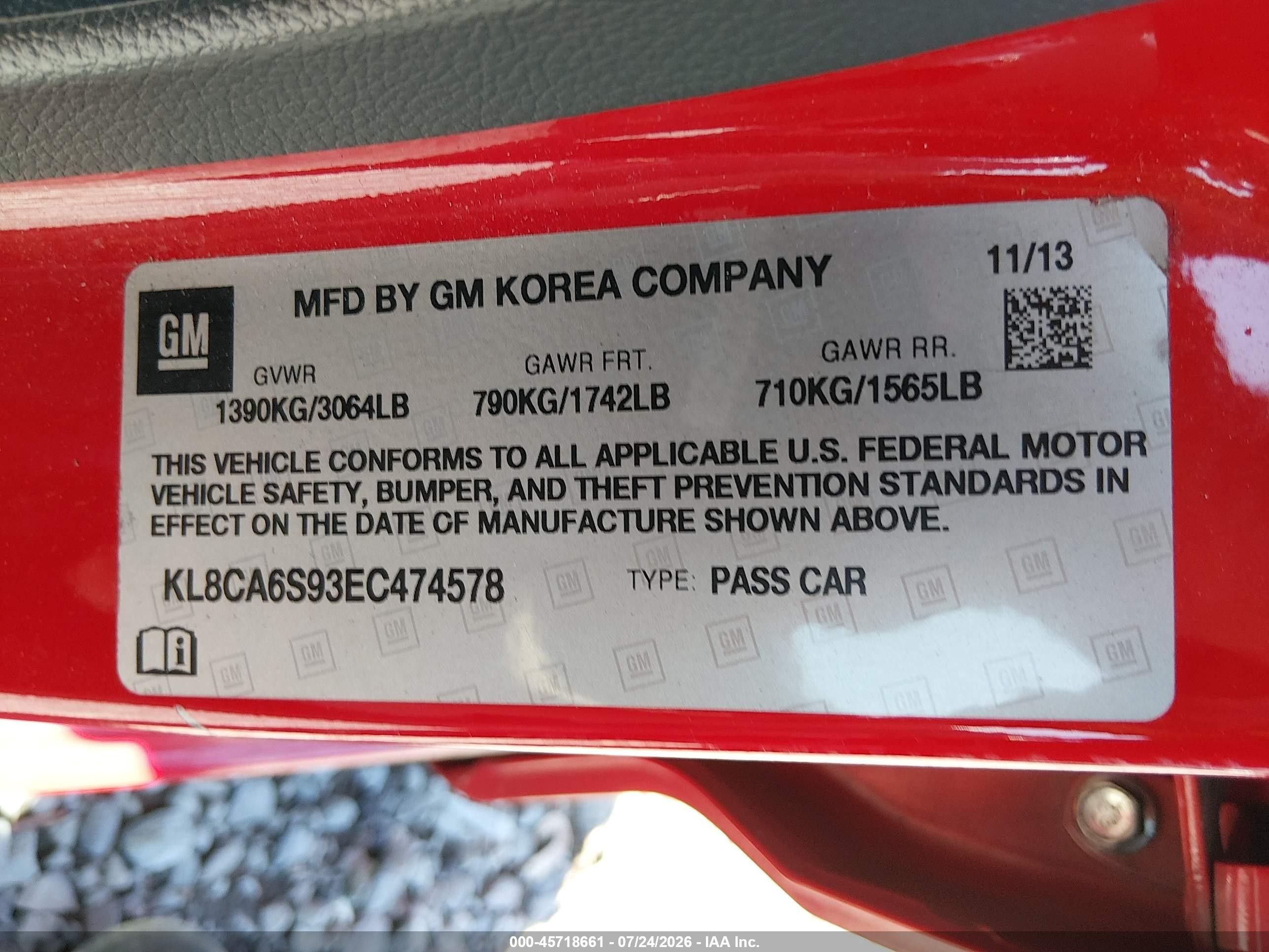 2014 Chevrolet Spark Ls Manual Red vin: KL8CA6S93EC474578