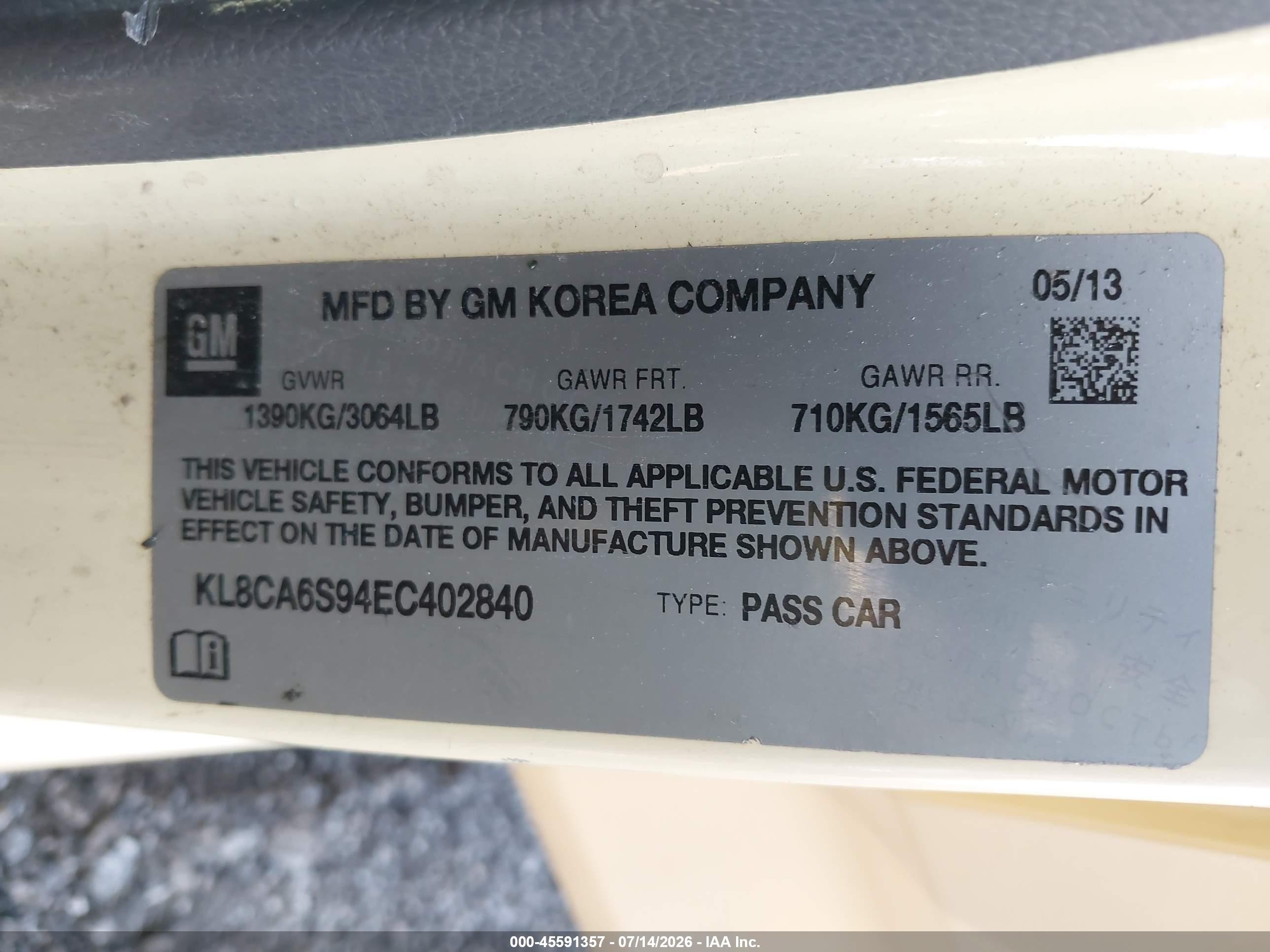 2014 Chevrolet Spark Ls Manual Yellow vin: KL8CA6S94EC402840