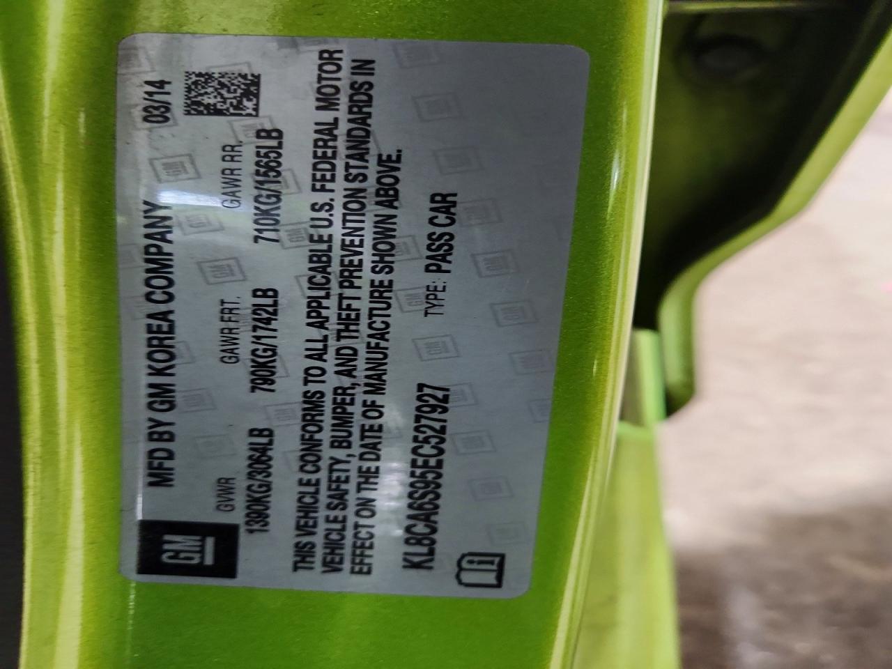 2014 Chevrolet Spark Ls Green vin: KL8CA6S95EC527927