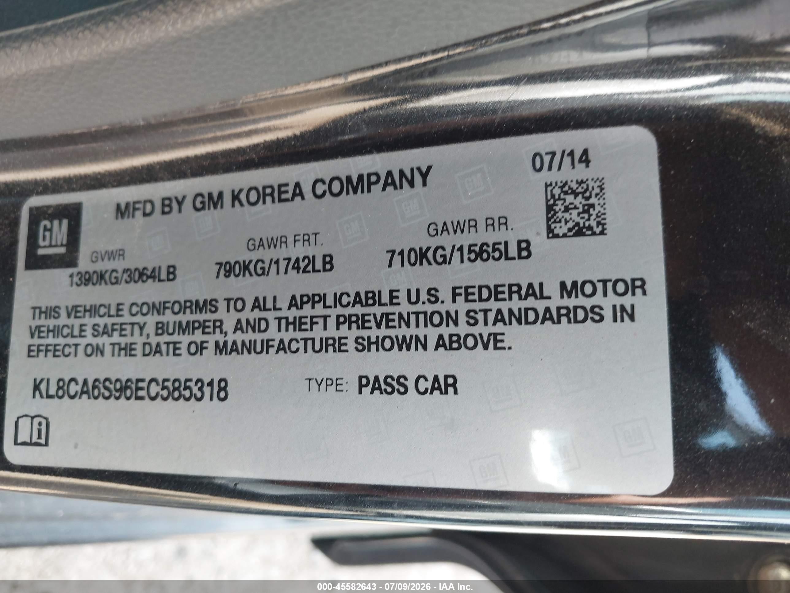 2014 Chevrolet Spark Ls Manual Black vin: KL8CA6S96EC585318