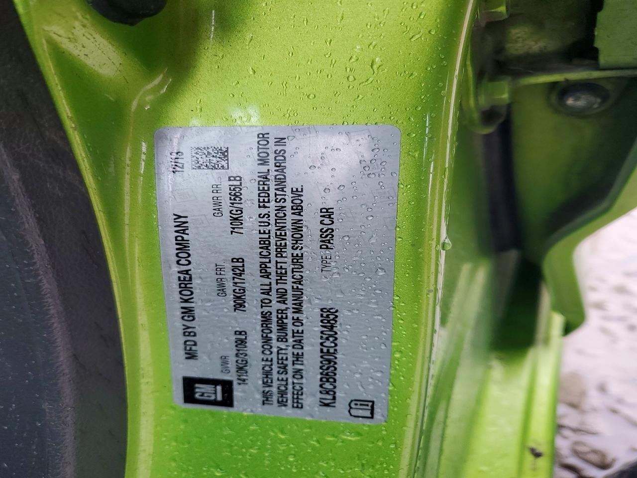 2014 Chevrolet Spark Ls Green vin: KL8CB6S90EC504858