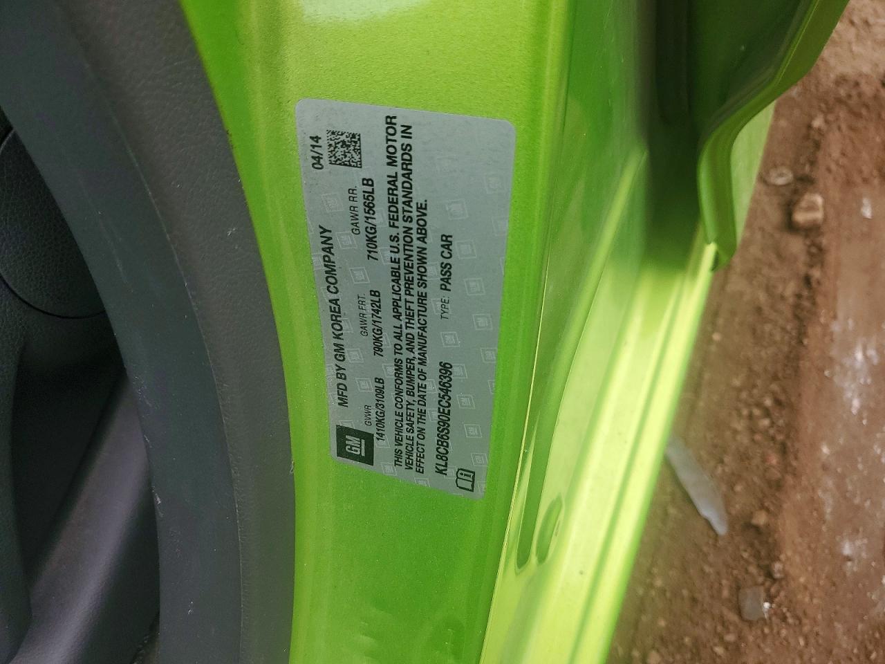 2014 Chevrolet Spark Ls Green vin: KL8CB6S90EC546396
