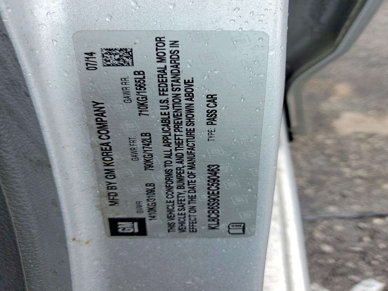 2014 Chev Spark Silver vin: KL8CB6S90EC590463