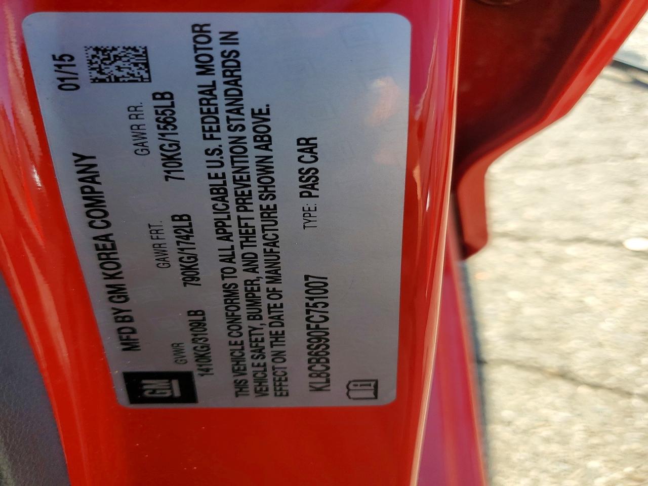 2015 Chevrolet Spark Ls Red vin: KL8CB6S90FC751007