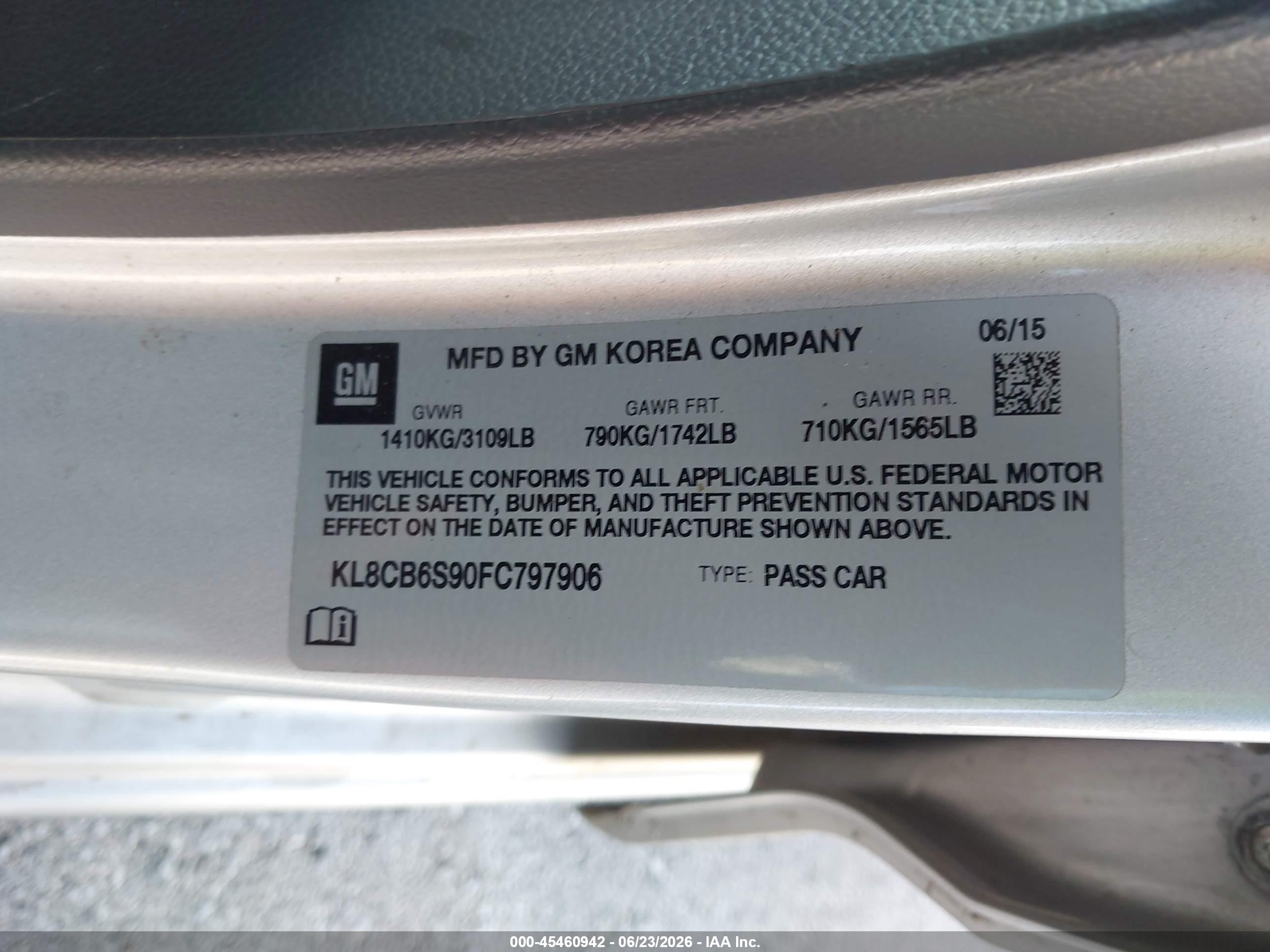 2015 Chevrolet Spark Ls Cvt Silver vin: KL8CB6S90FC797906