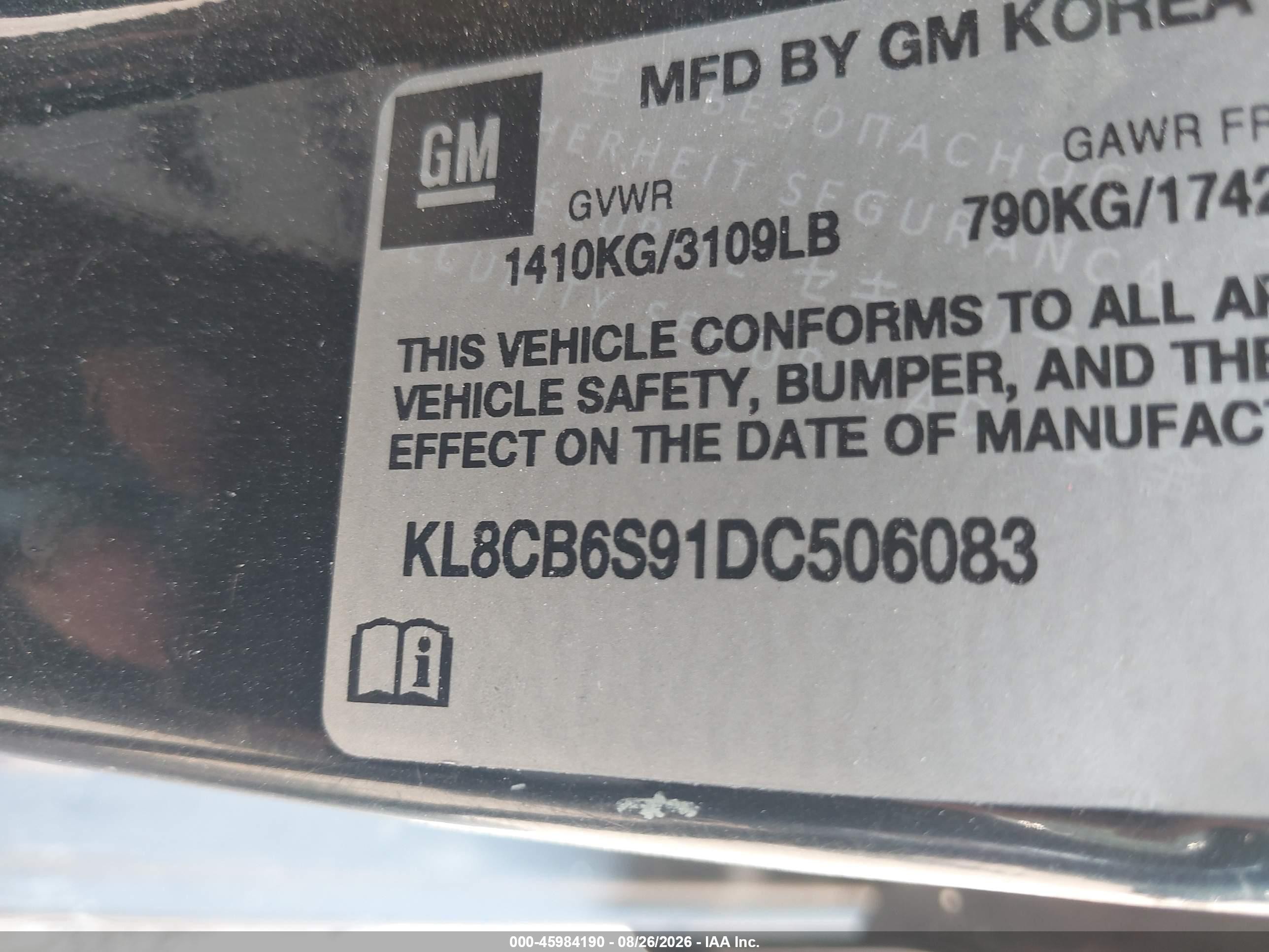 2013 Chevrolet Spark Ls Auto Black vin: KL8CB6S91DC506083