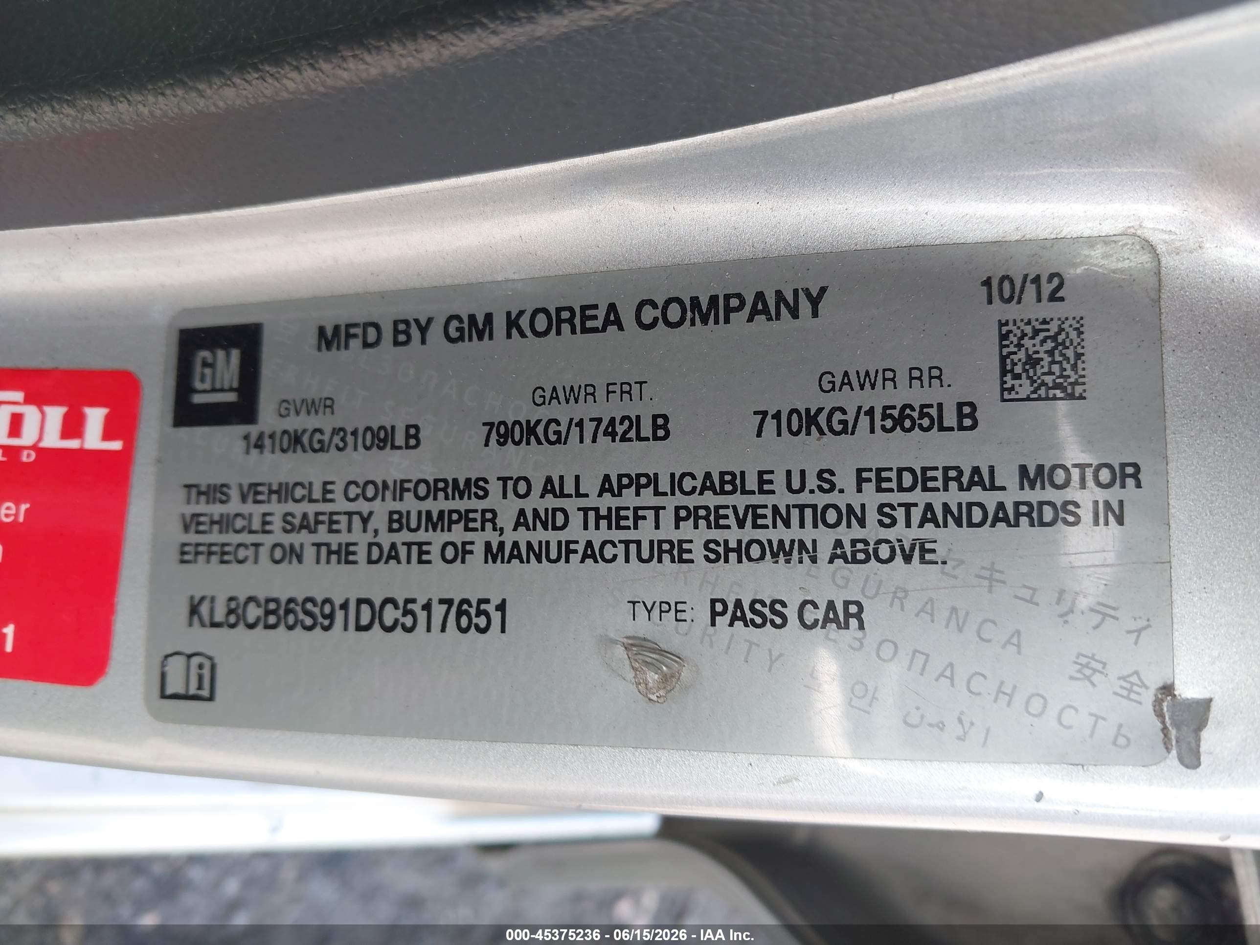 2013 Chevrolet Spark Ls Auto Silver vin: KL8CB6S91DC517651