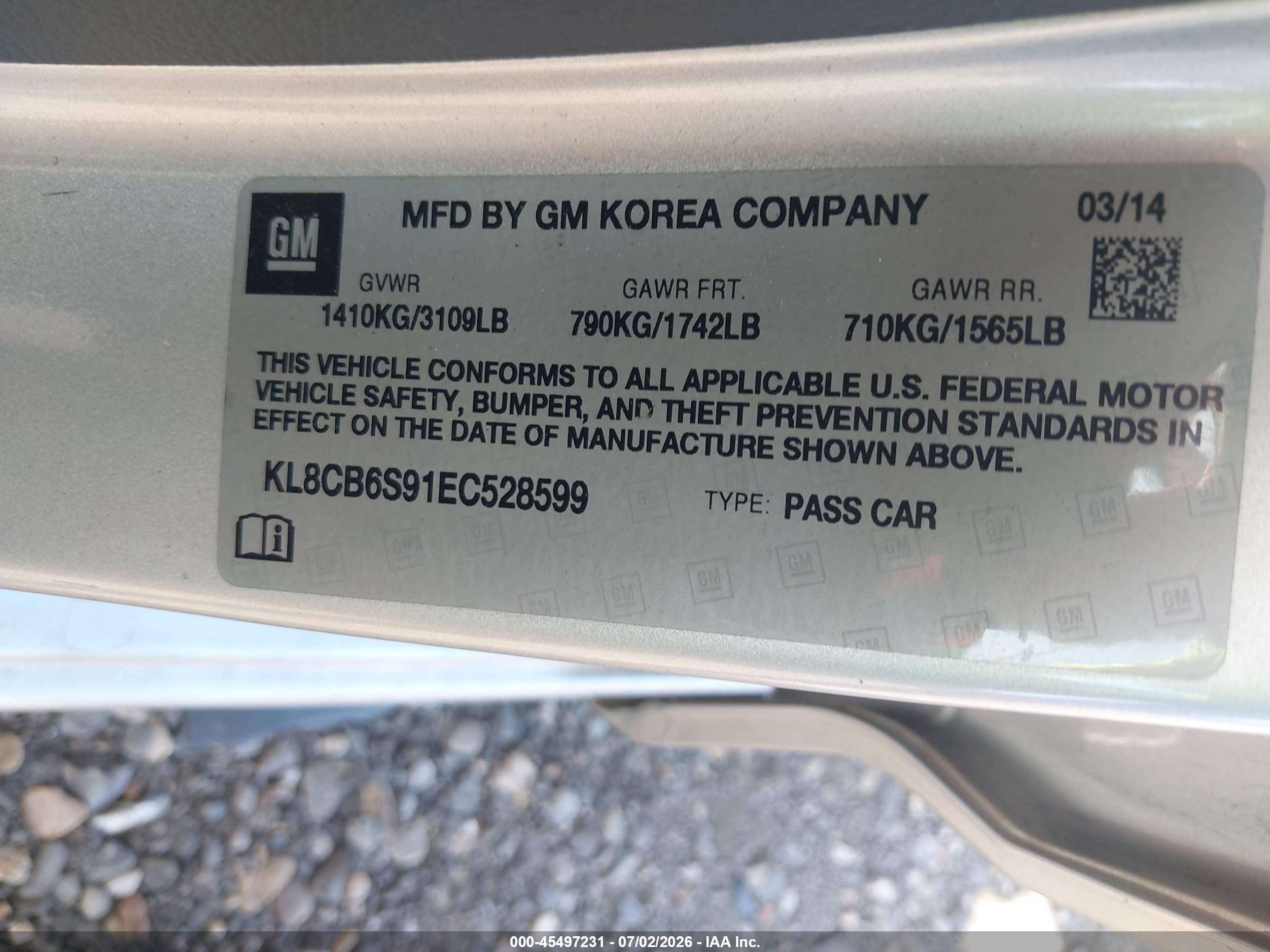 2014 Chevrolet Spark Ls Auto Silver vin: KL8CB6S91EC528599