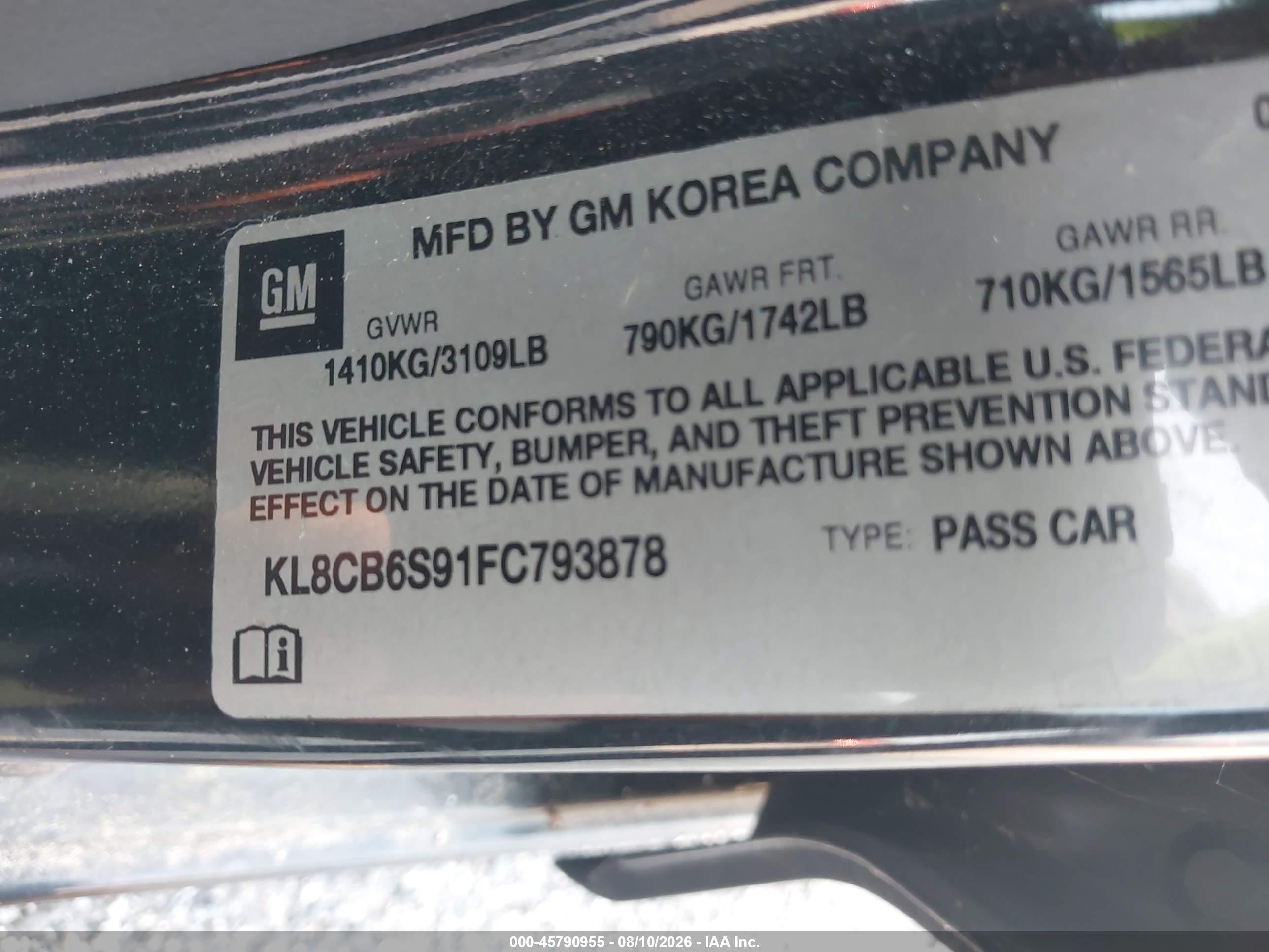 2015 Chevrolet Spark Ls Cvt Black vin: KL8CB6S91FC793878