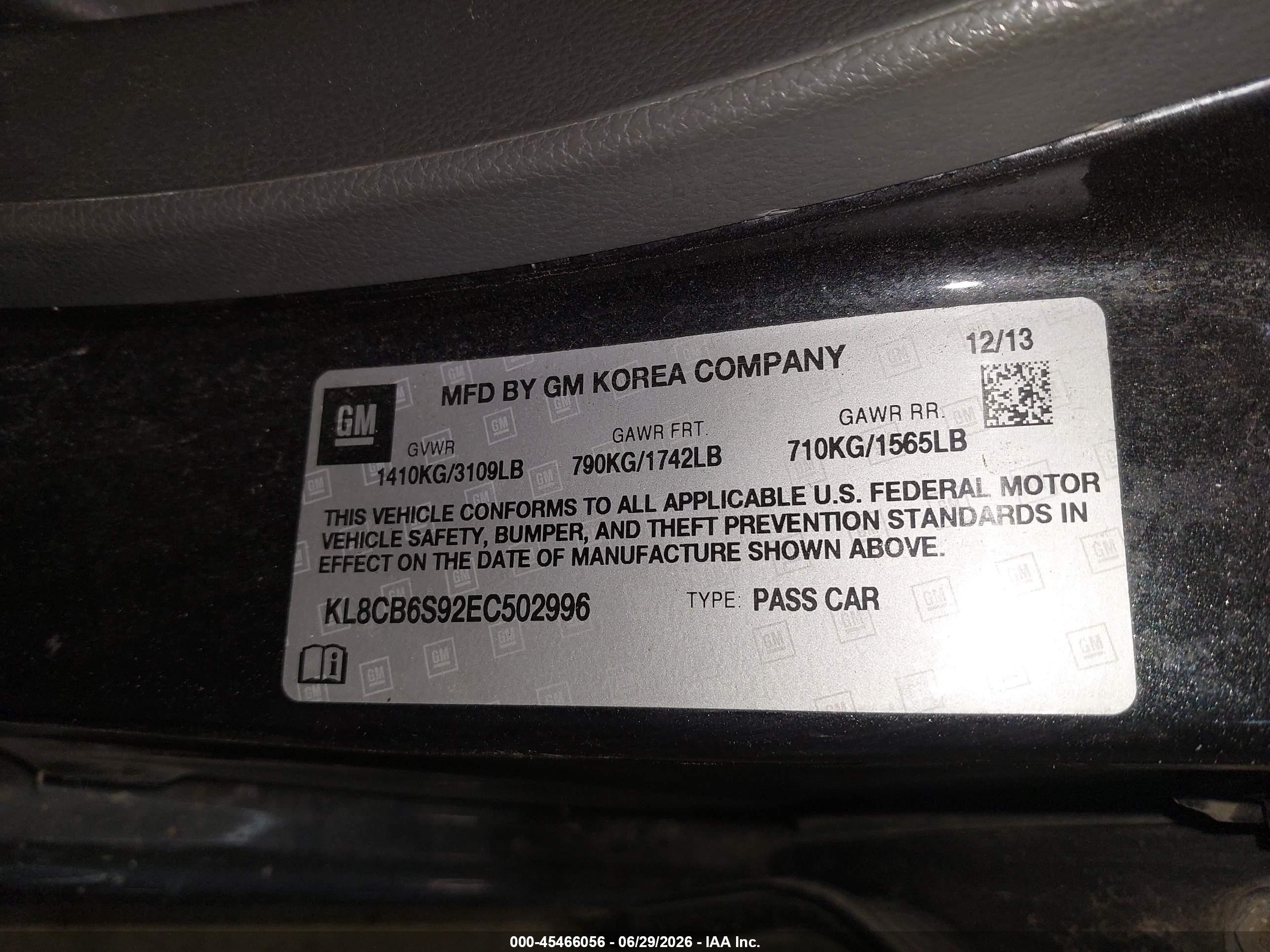 2014 Chevrolet Spark Ls Auto Черный vin: KL8CB6S92EC502996