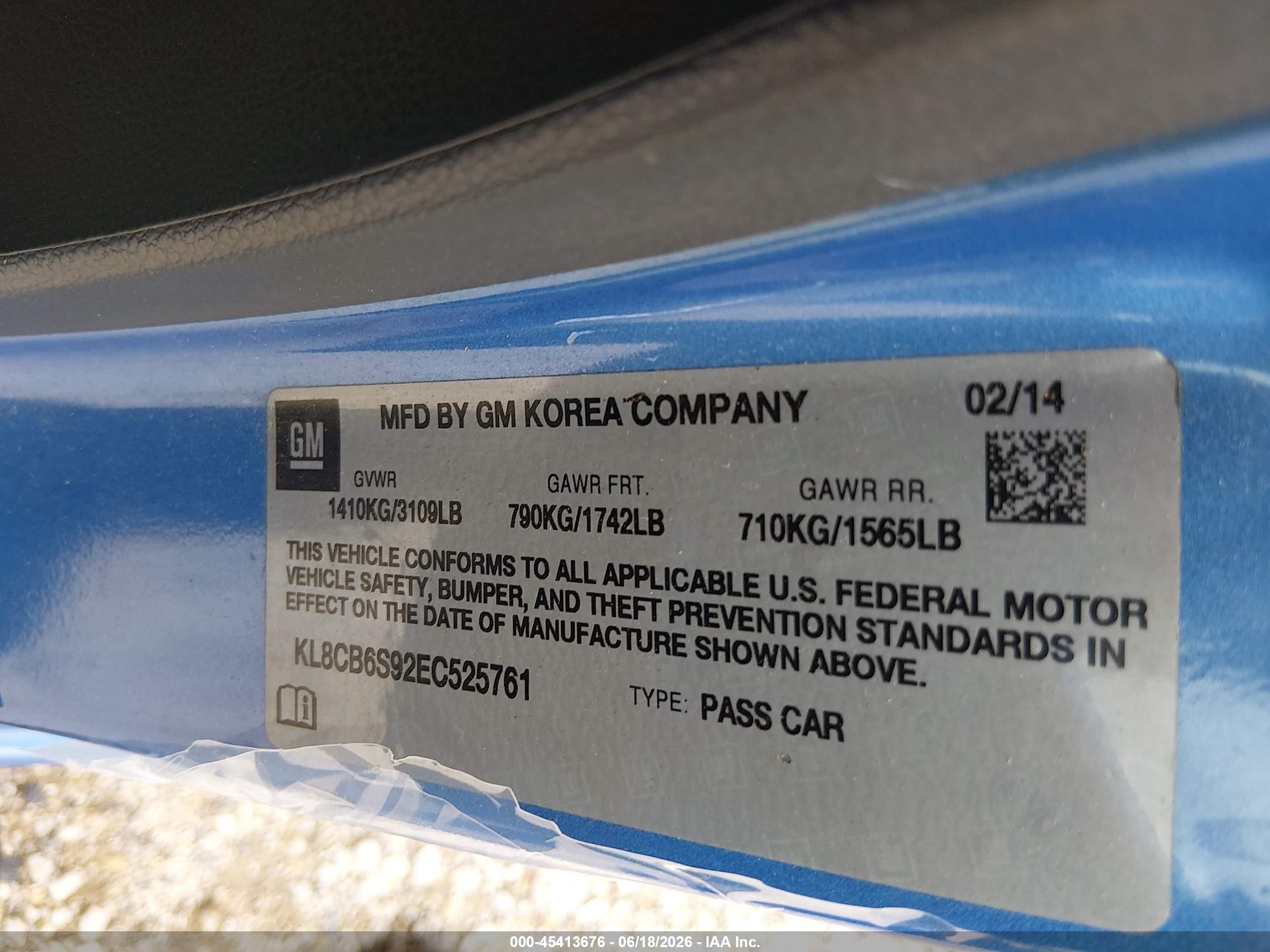 2014 Chevrolet Spark Ls Auto Синий vin: KL8CB6S92EC525761