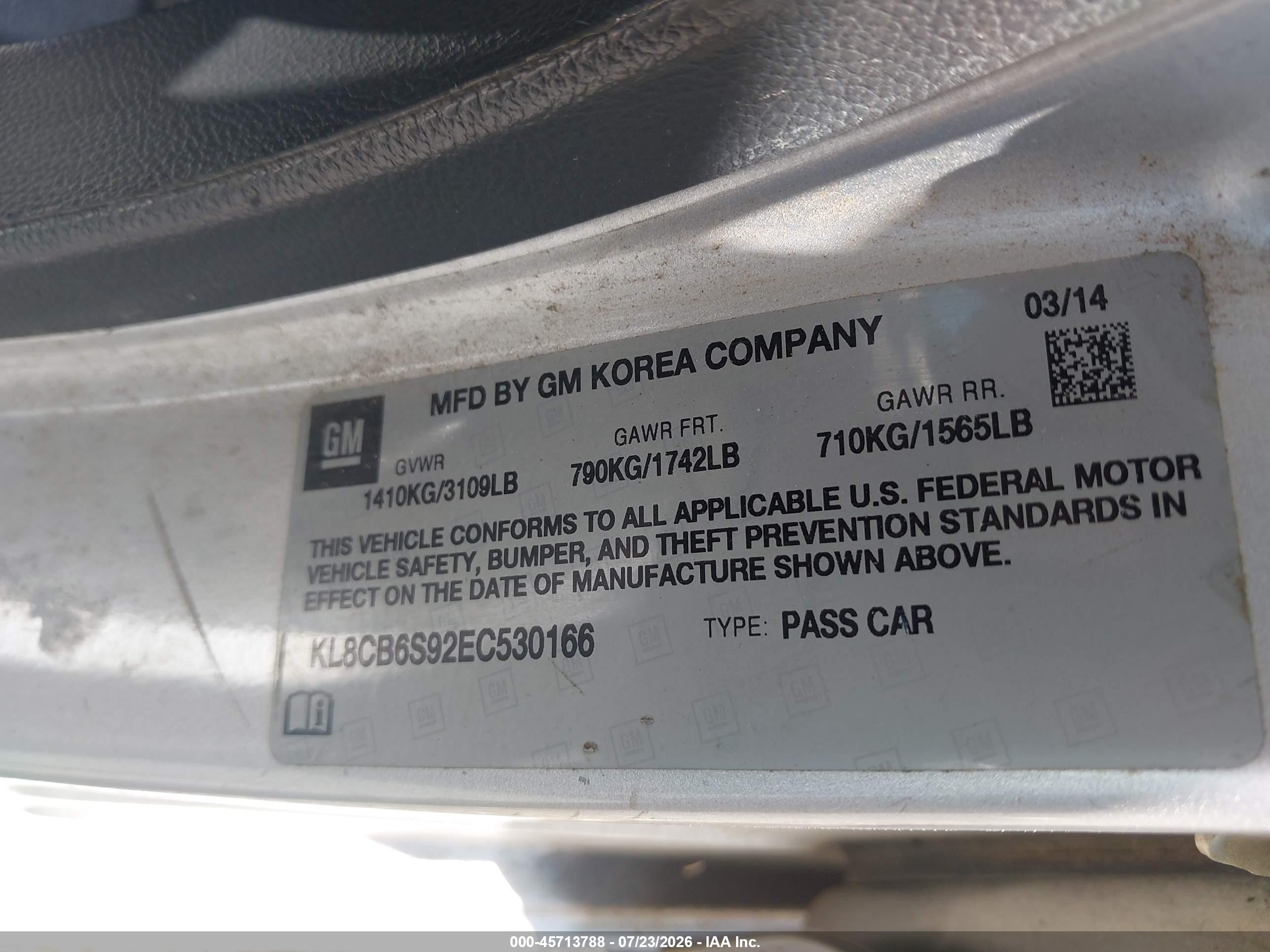 2014 Chevrolet Spark Ls Auto Серебряный vin: KL8CB6S92EC530166