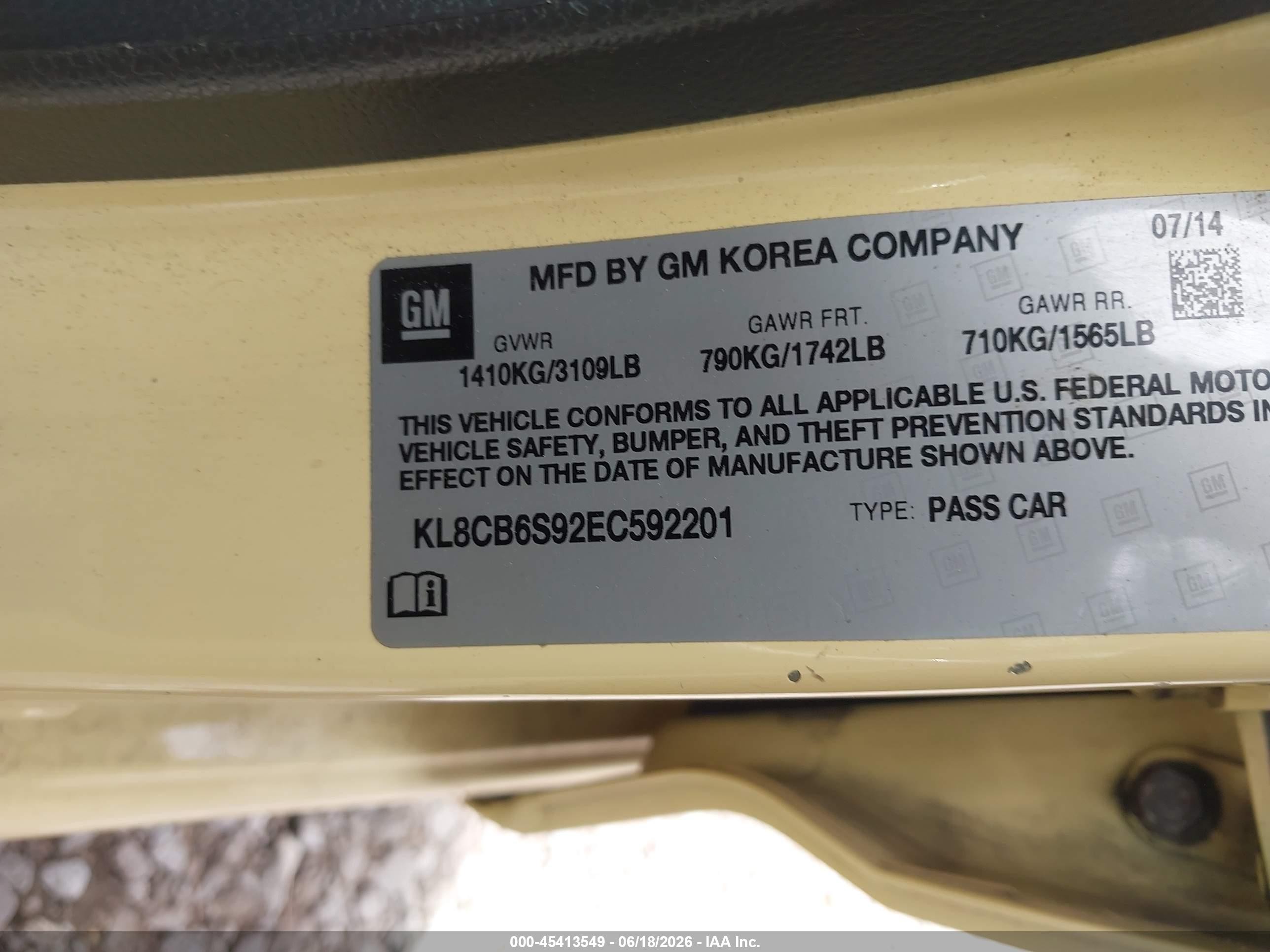 2014 Chevrolet Spark Ls Auto Yellow vin: KL8CB6S92EC592201