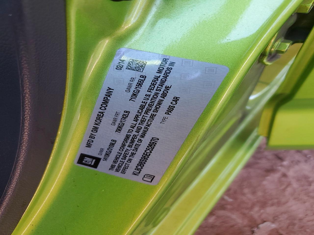 2014 Chevrolet Spark Ls Green vin: KL8CB6S95EC526970