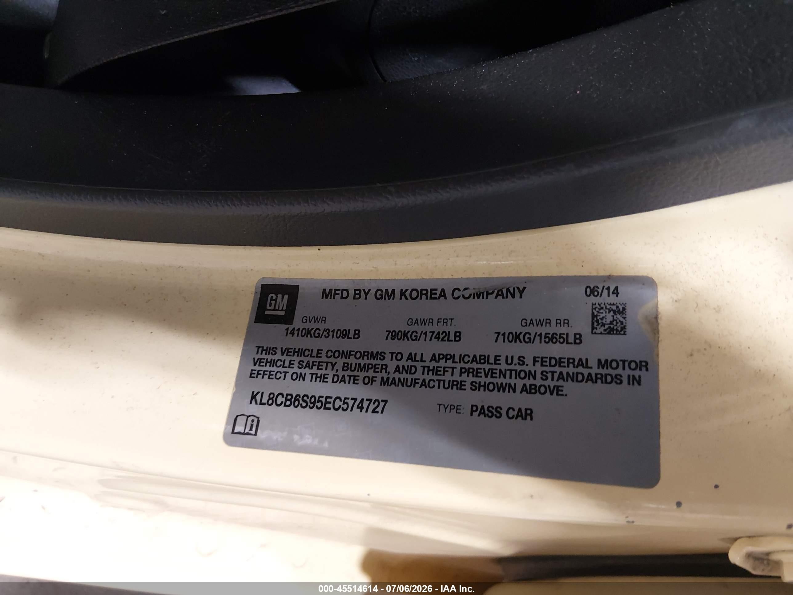 2014 Chevrolet Spark Ls Auto Yellow vin: KL8CB6S95EC574727