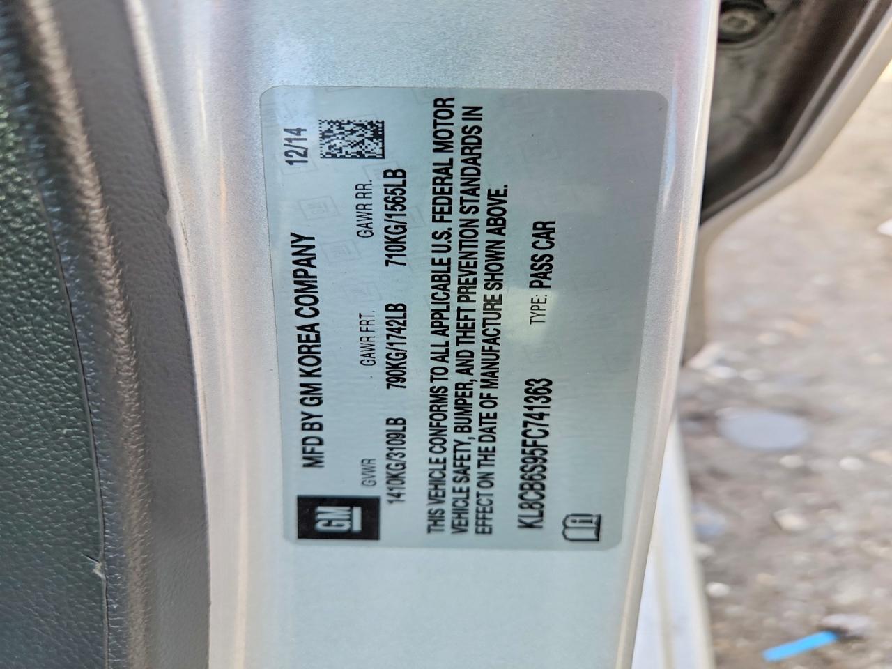 2015 Chevrolet Spark Ls Silver vin: KL8CB6S95FC741363