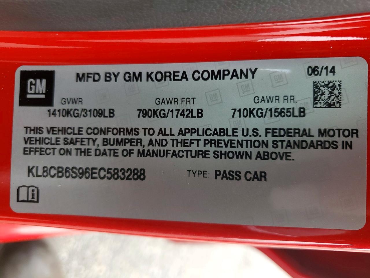 2014 Chevrolet Spark Ls Red vin: KL8CB6S96EC583288