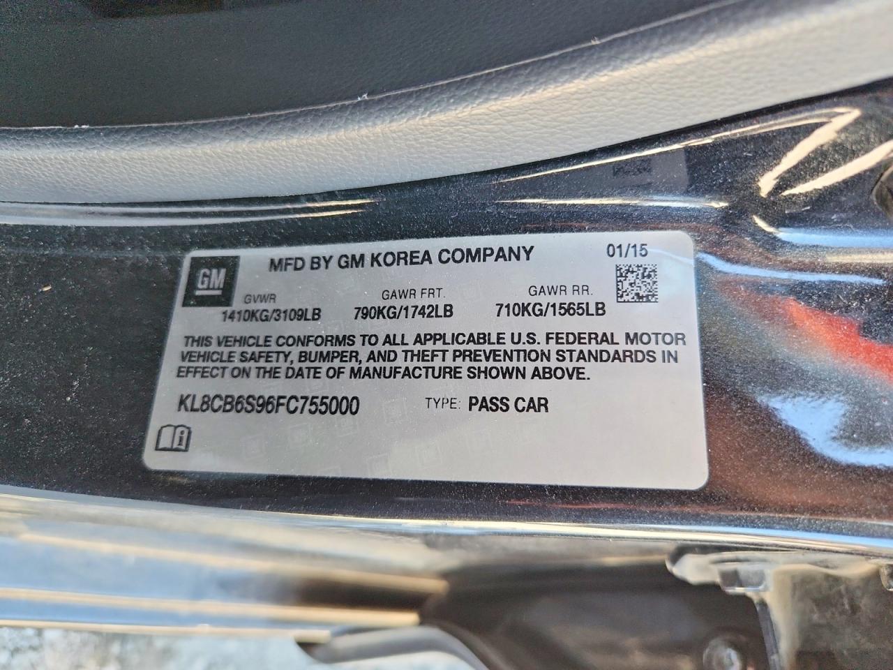 2015 Chevrolet Spark Ls Black vin: KL8CB6S96FC755000