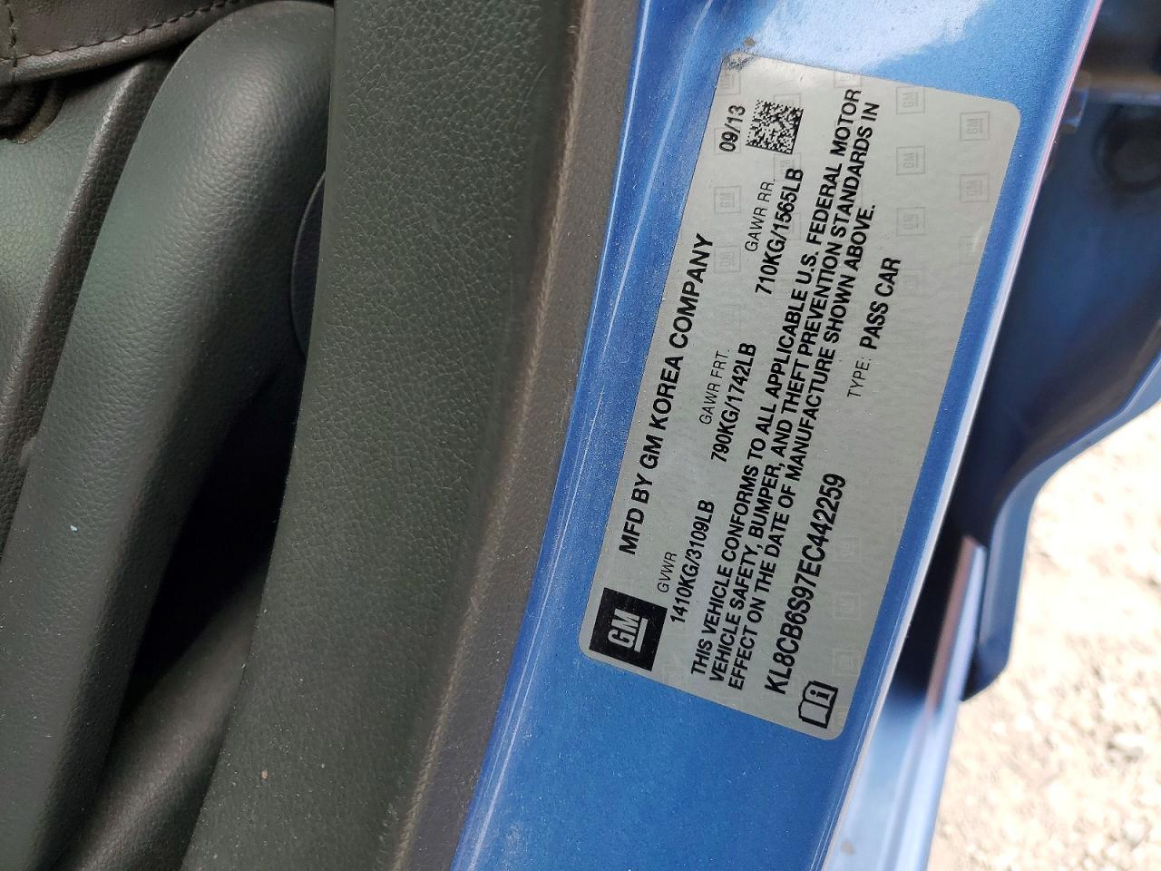 2014 Chevrolet Spark Ls Blue vin: KL8CB6S97EC442259