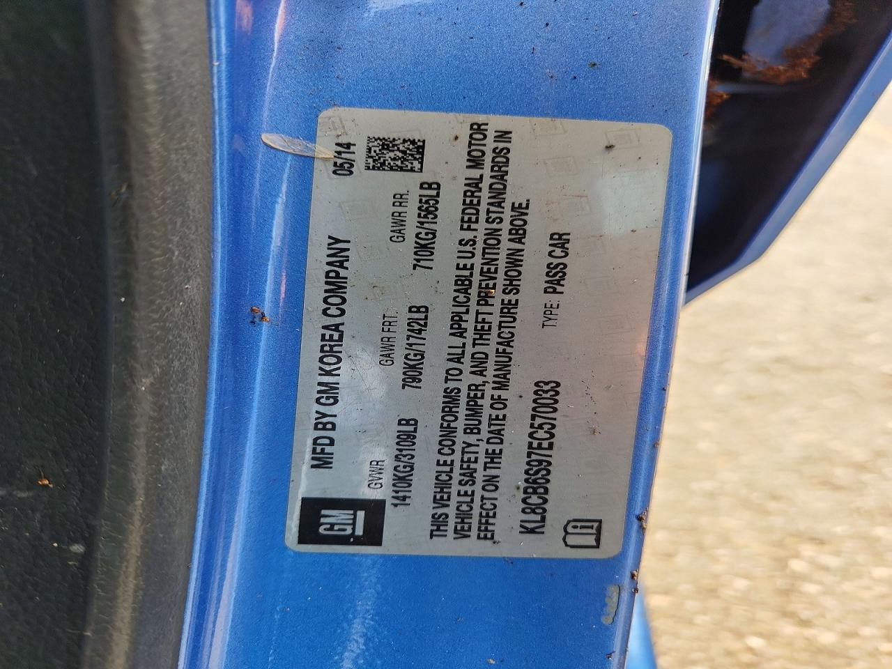 2014 Chevrolet Spark Ls Blue vin: KL8CB6S97EC570033