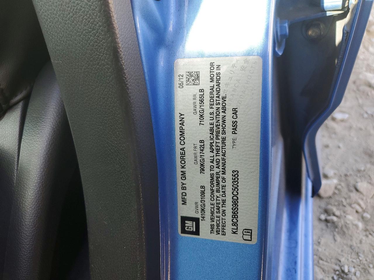 2013 Chevrolet Spark Ls Blue vin: KL8CB6S98DC503553