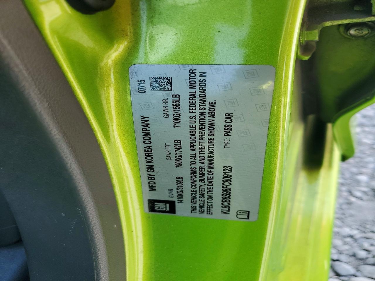 2015 Chevrolet Spark Ls Green vin: KL8CB6S98FC809123
