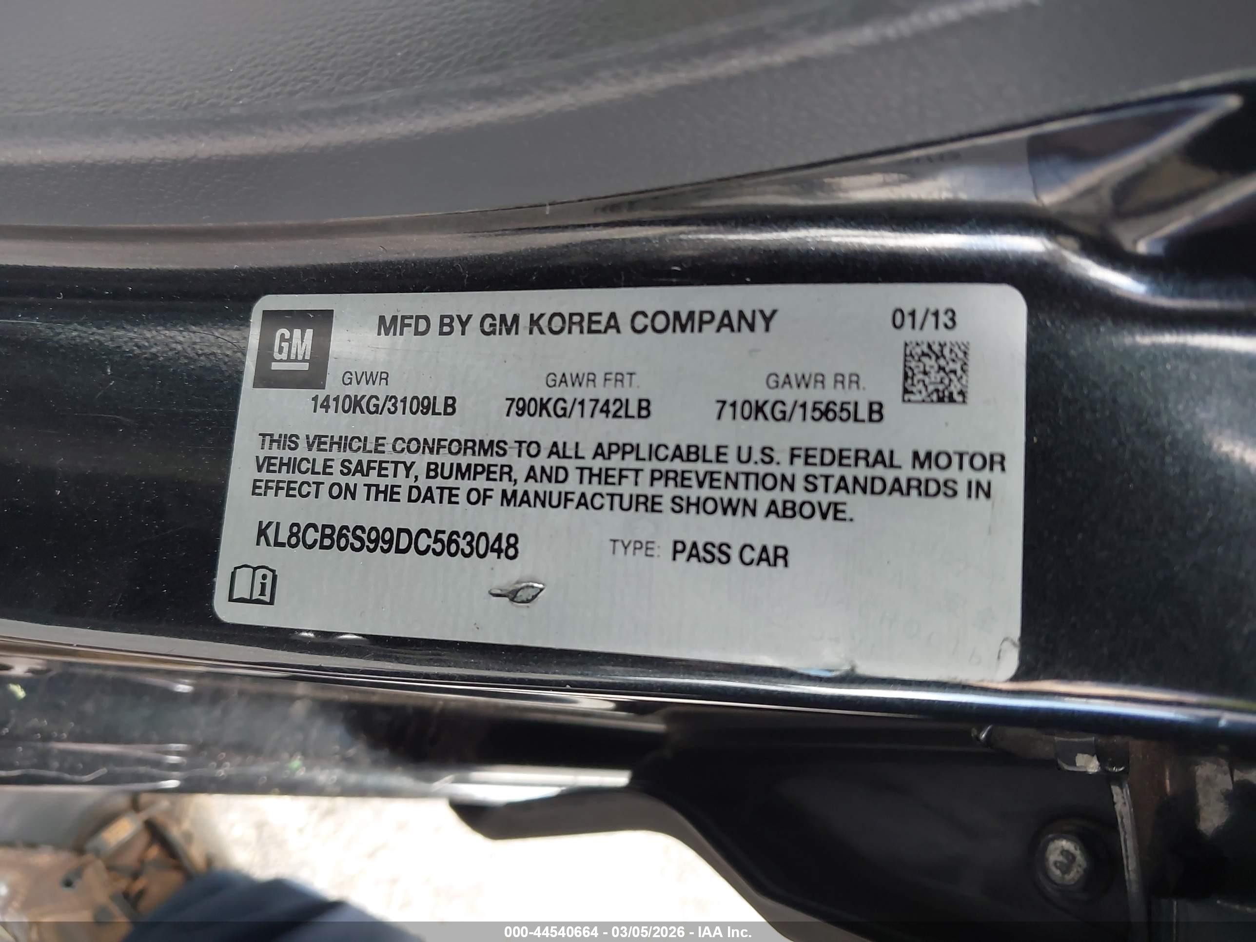 2013 Chevrolet Spark Ls Auto Black vin: KL8CB6S99DC563048