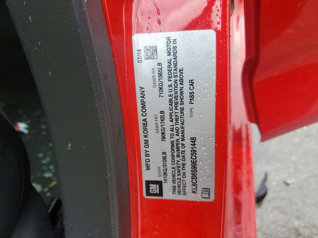 2014 Chevrolet Spark Ls Red vin: KL8CB6S99EC591448
