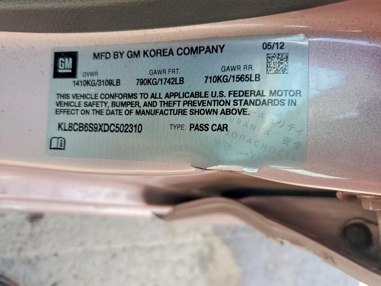2013 Chevrolet Spark Ls Pink vin: KL8CB6S9XDC502310