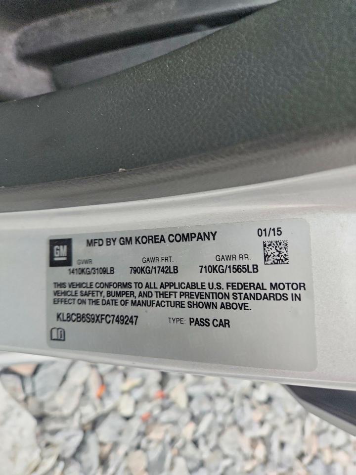2015 Chev Spark Silver vin: KL8CB6S9XFC749247