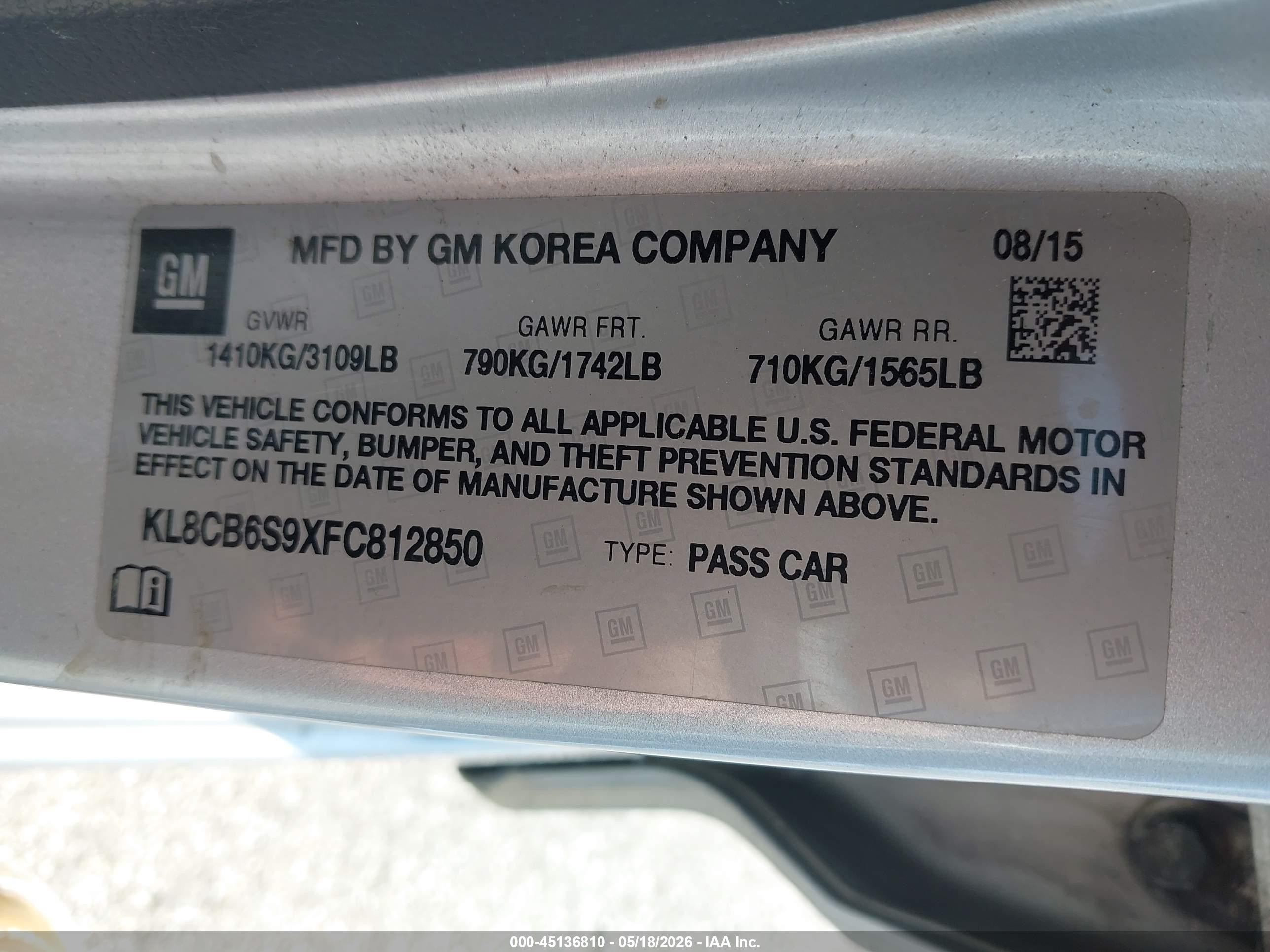 2015 Chevrolet Spark Ls Cvt Silver vin: KL8CB6S9XFC812850