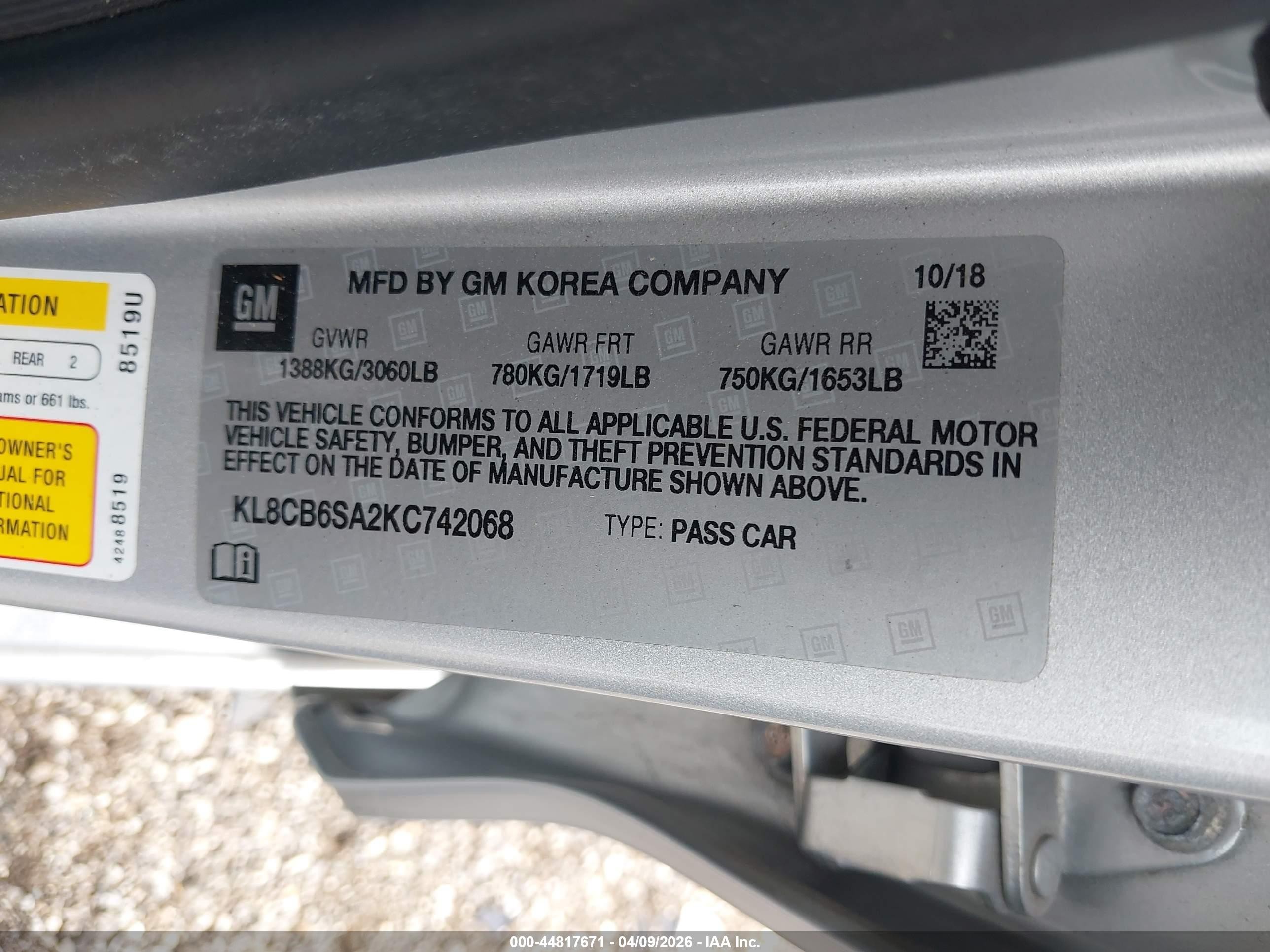 2019 Chevrolet Spark Ls Cvt Silver vin: KL8CB6SA2KC742068
