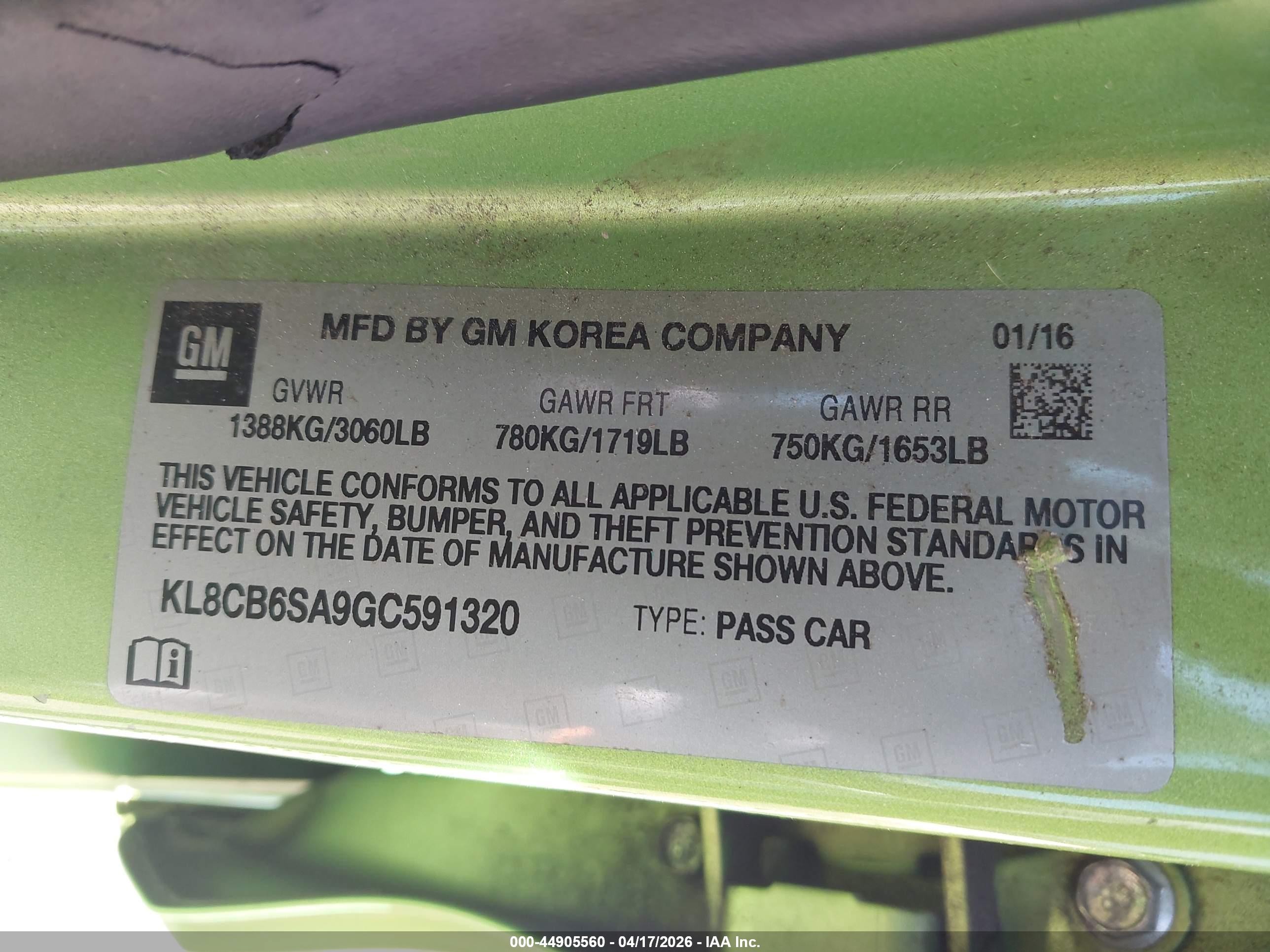 2016 Chevrolet Spark Ls Green vin: KL8CB6SA9GC591320