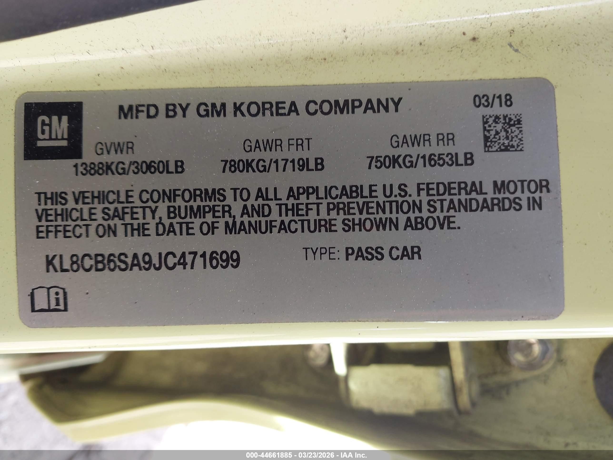 2018 Chevrolet Spark Ls Cvt Yellow vin: KL8CB6SA9JC471699