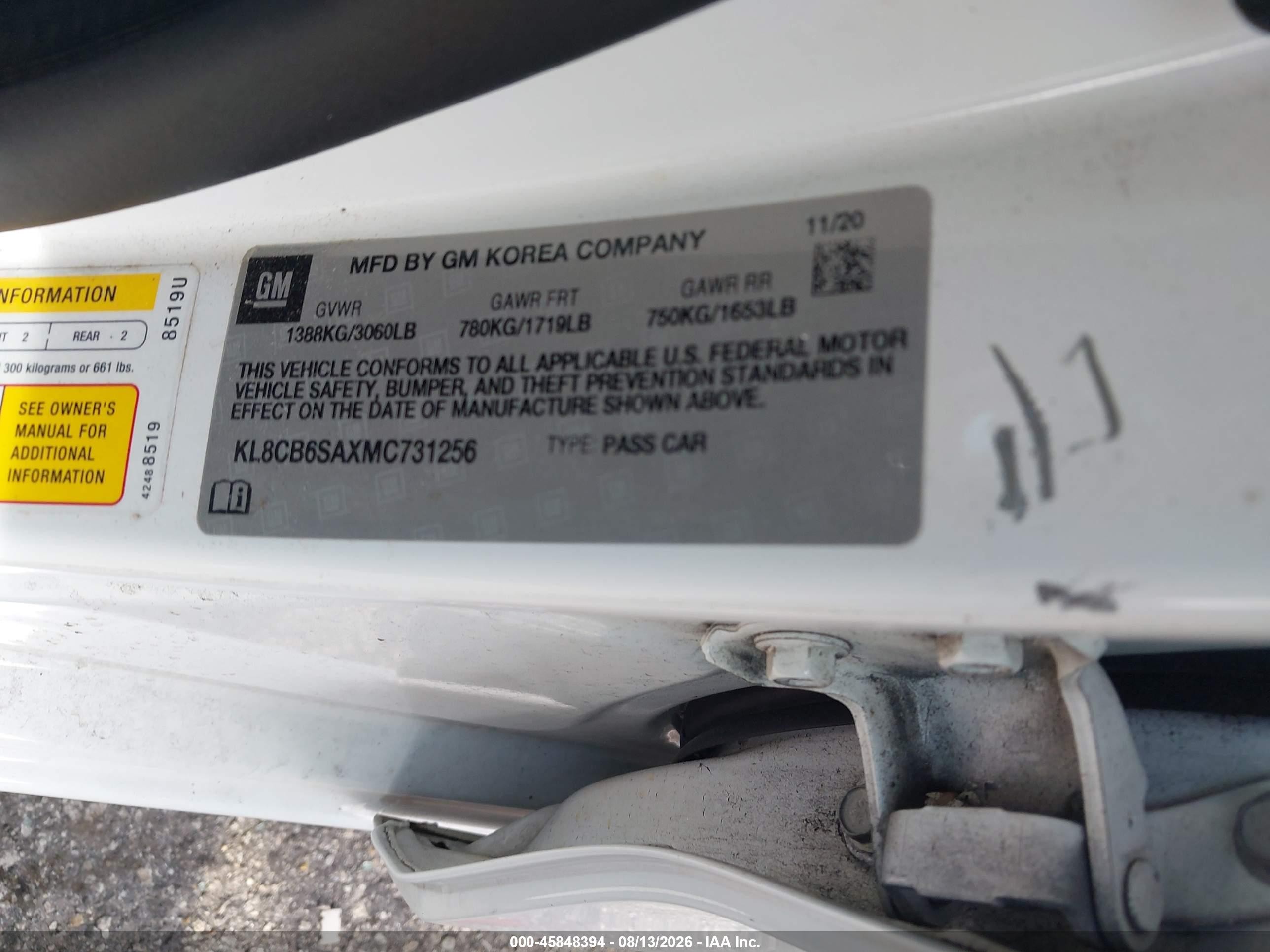2021 Chevrolet Spark Fwd Ls Automatic White vin: KL8CB6SAXMC731256