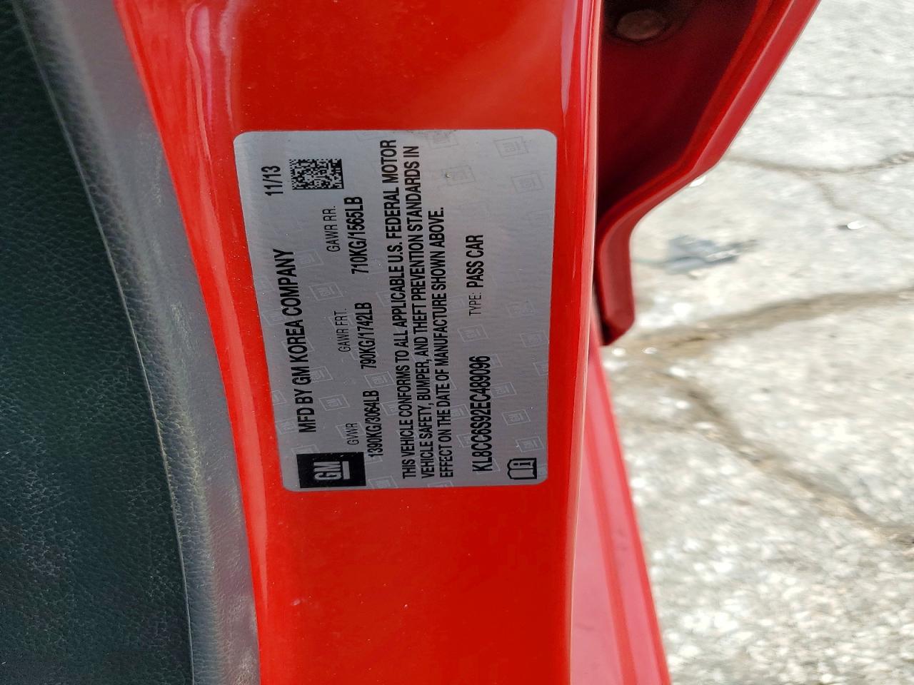 2014 Chevrolet Spark 1lt Red vin: KL8CC6S92EC489096