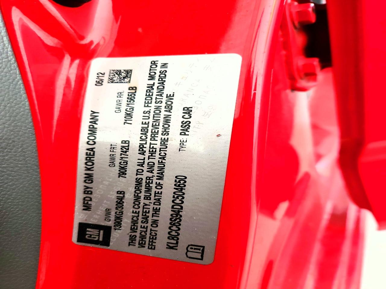 2013 Chevrolet Spark 1lt Red vin: KL8CC6S94DC504650