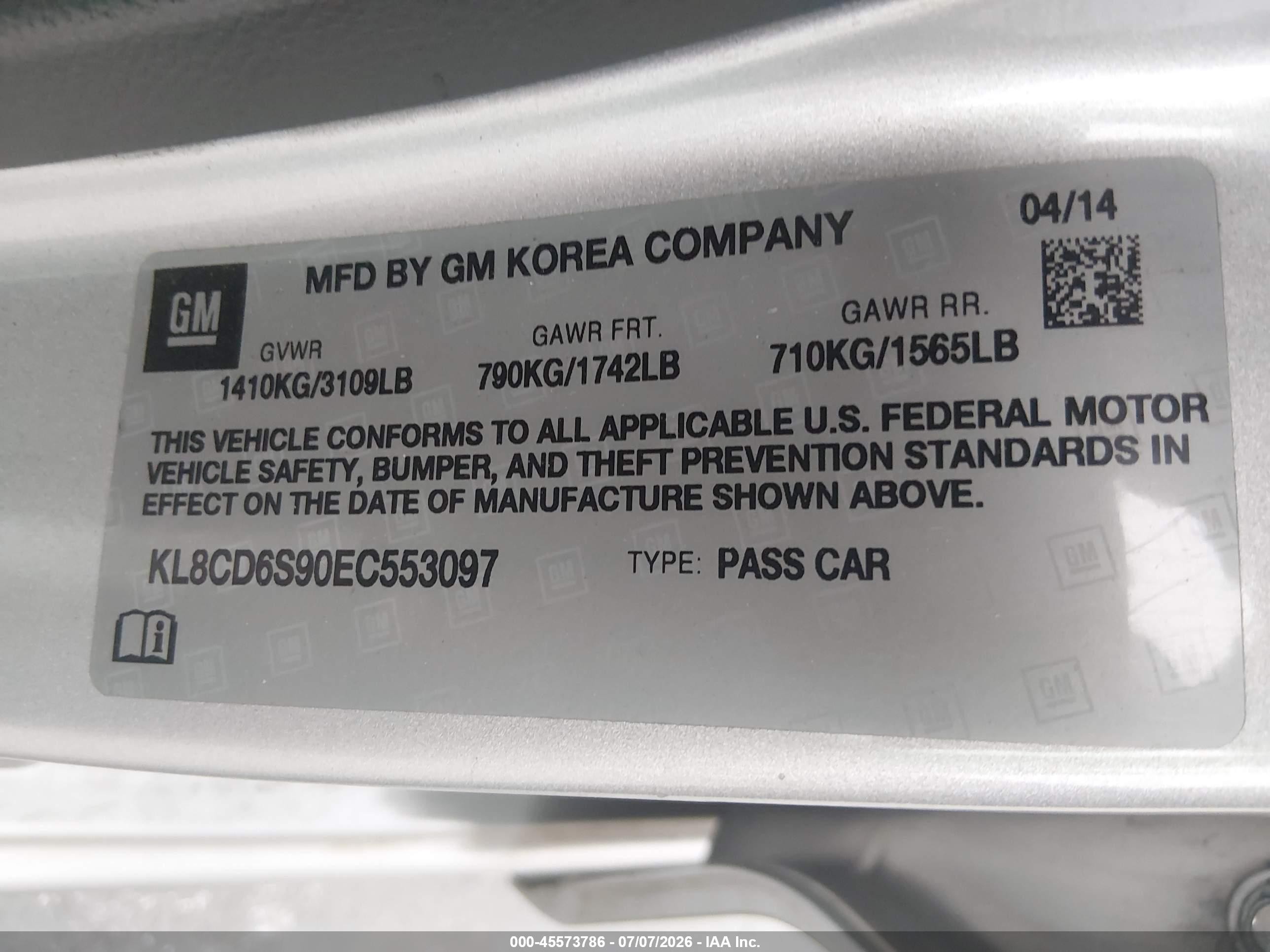 2014 Chevrolet Spark 1lt Auto Silver vin: KL8CD6S90EC553097