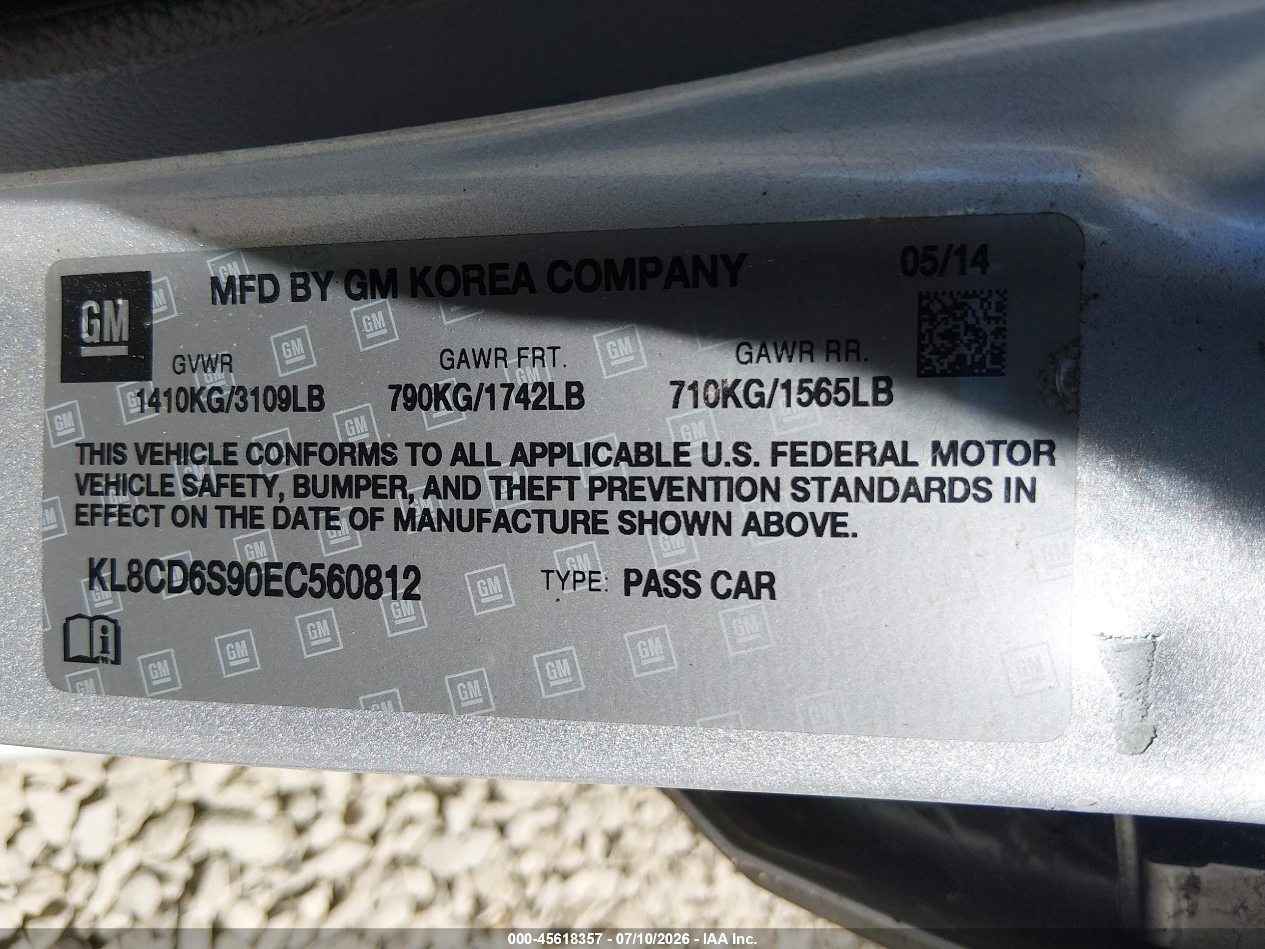 2014 Chevrolet Spark 1lt Auto Серебряный vin: KL8CD6S90EC560812