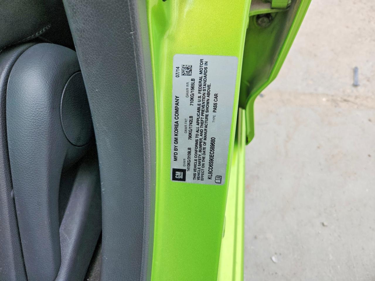 2014 Chevrolet Spark 1lt Green vin: KL8CD6S90EC589680