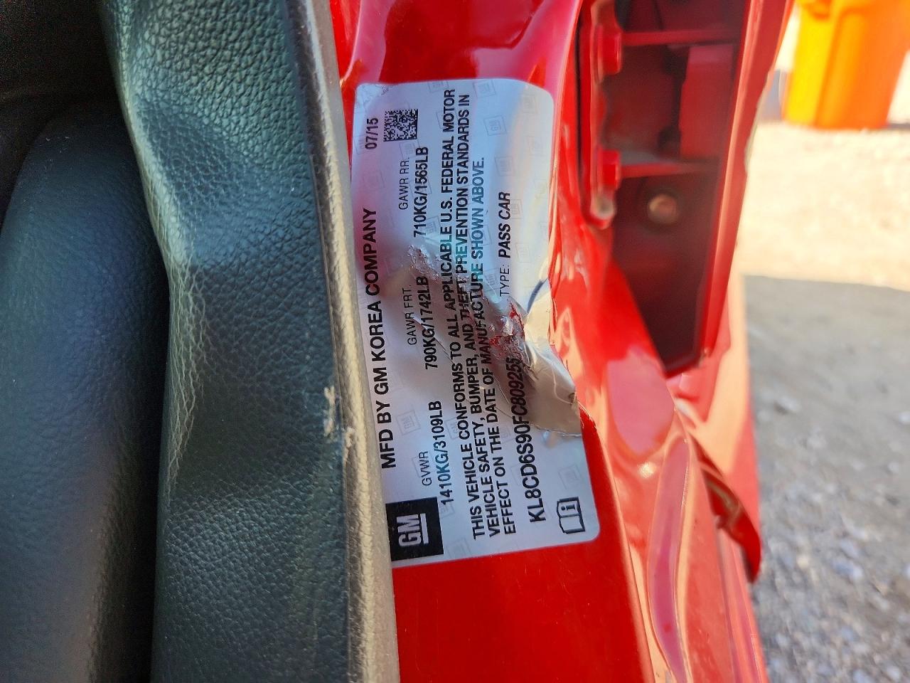 2015 Chevrolet Spark 1lt Red vin: KL8CD6S90FC809255