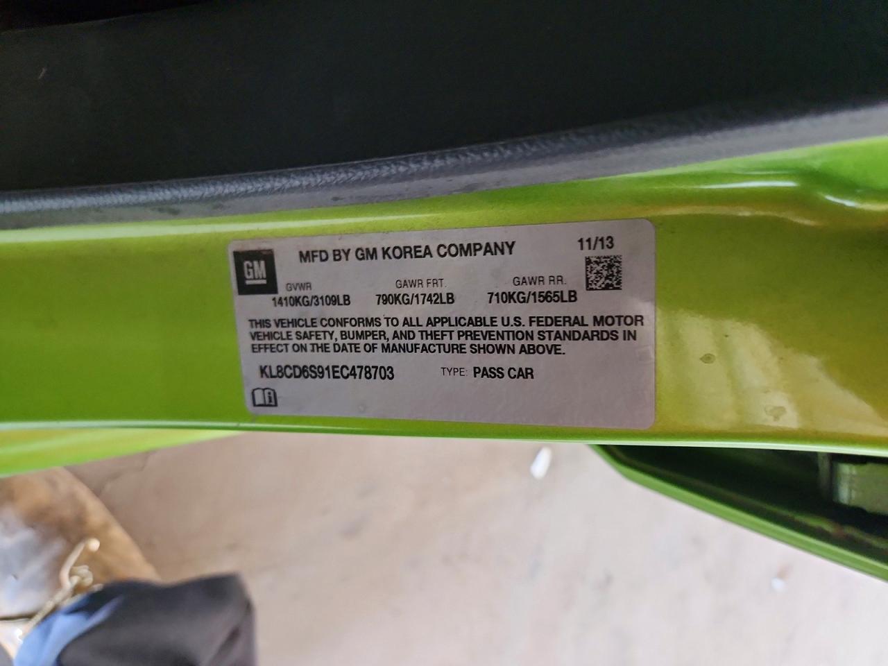 2014 Chevrolet Spark 1lt Green vin: KL8CD6S91EC478703