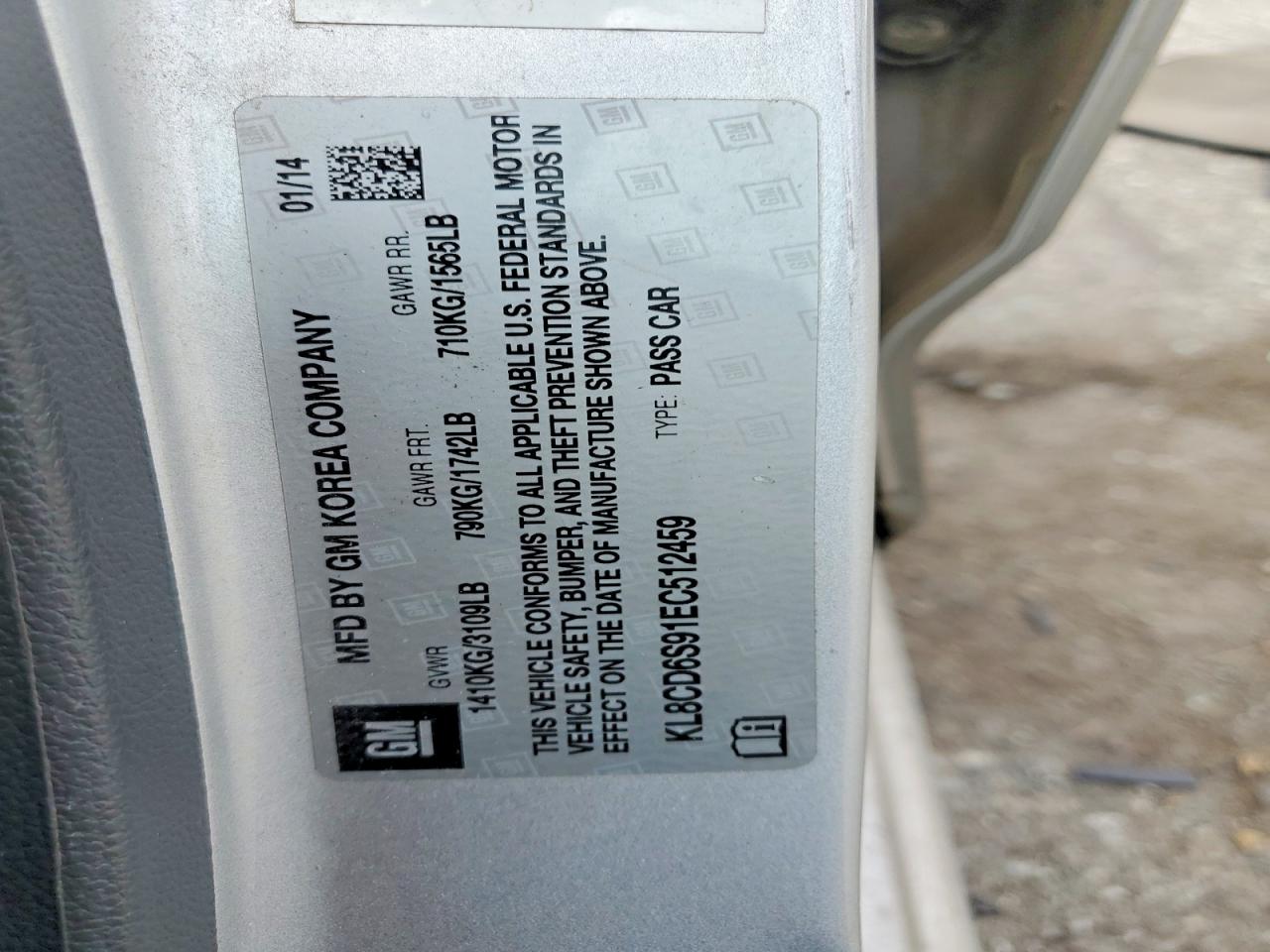 2014 Chevrolet Spark 1lt Silver vin: KL8CD6S91EC512459