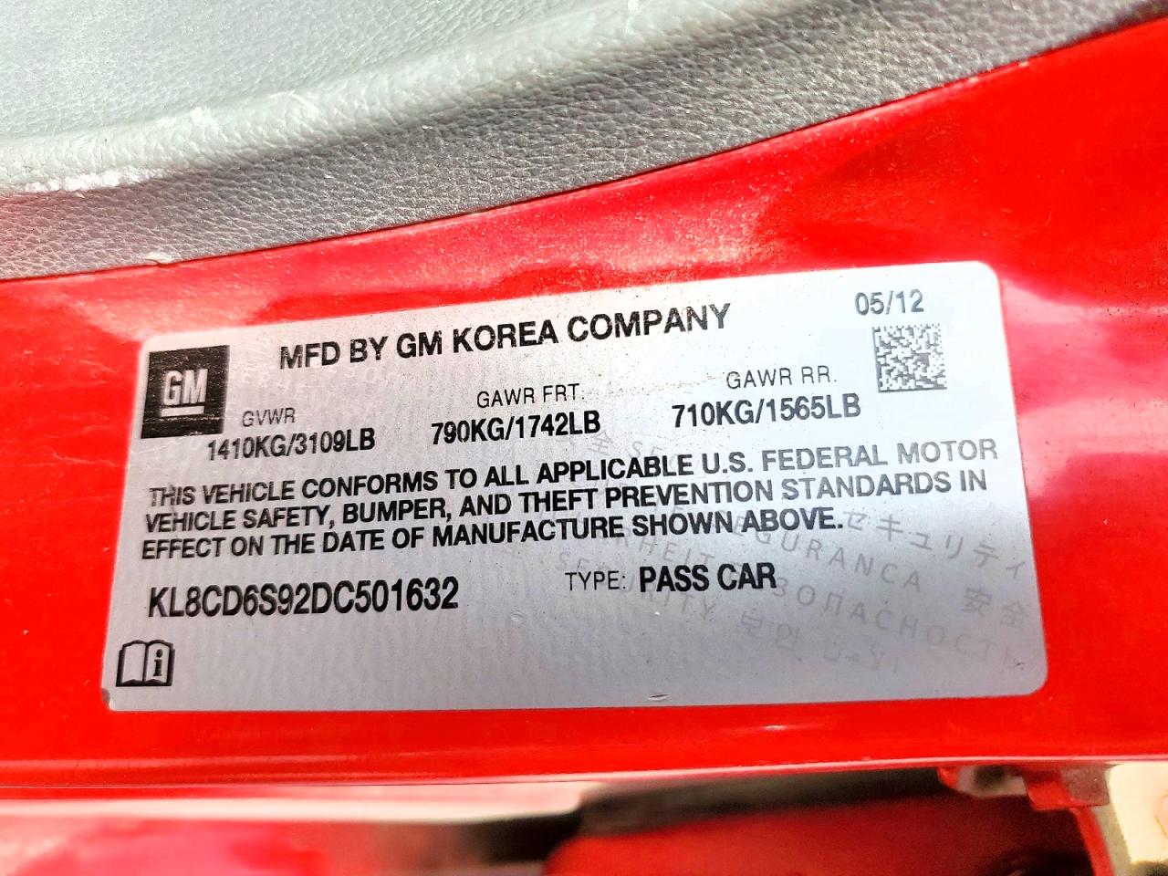 2013 Chevrolet Spark 1lt Red vin: KL8CD6S92DC501632