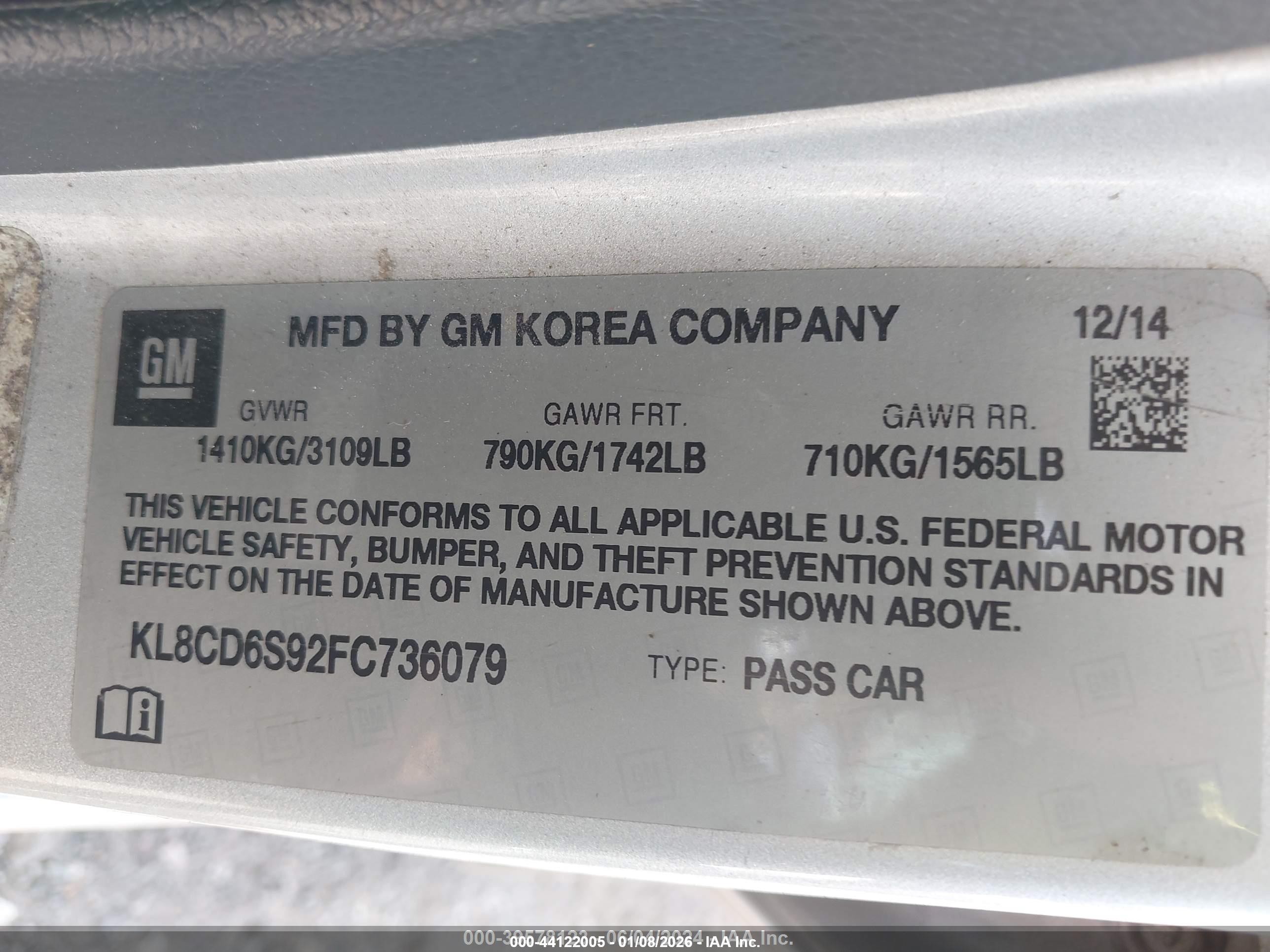 2015 Chevrolet Spark 1lt Cvt Silver vin: KL8CD6S92FC736079