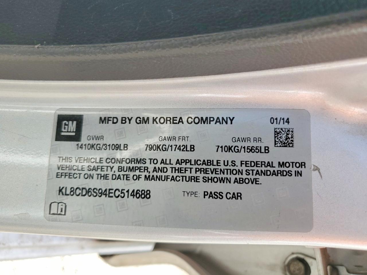 2014 Chevrolet Spark 1lt Silver vin: KL8CD6S94EC514688