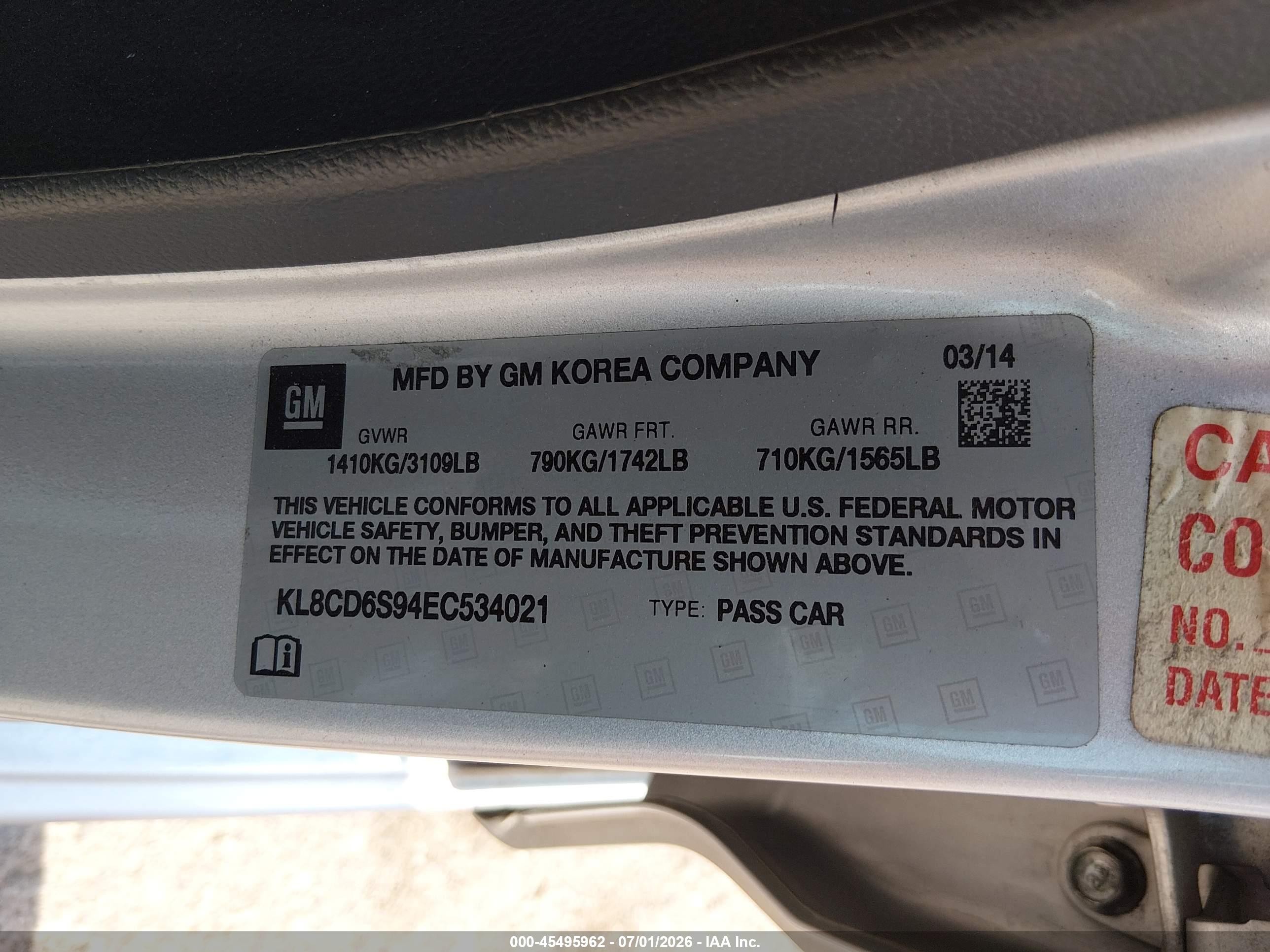 2014 Chevrolet Spark 1lt Auto Silver vin: KL8CD6S94EC534021